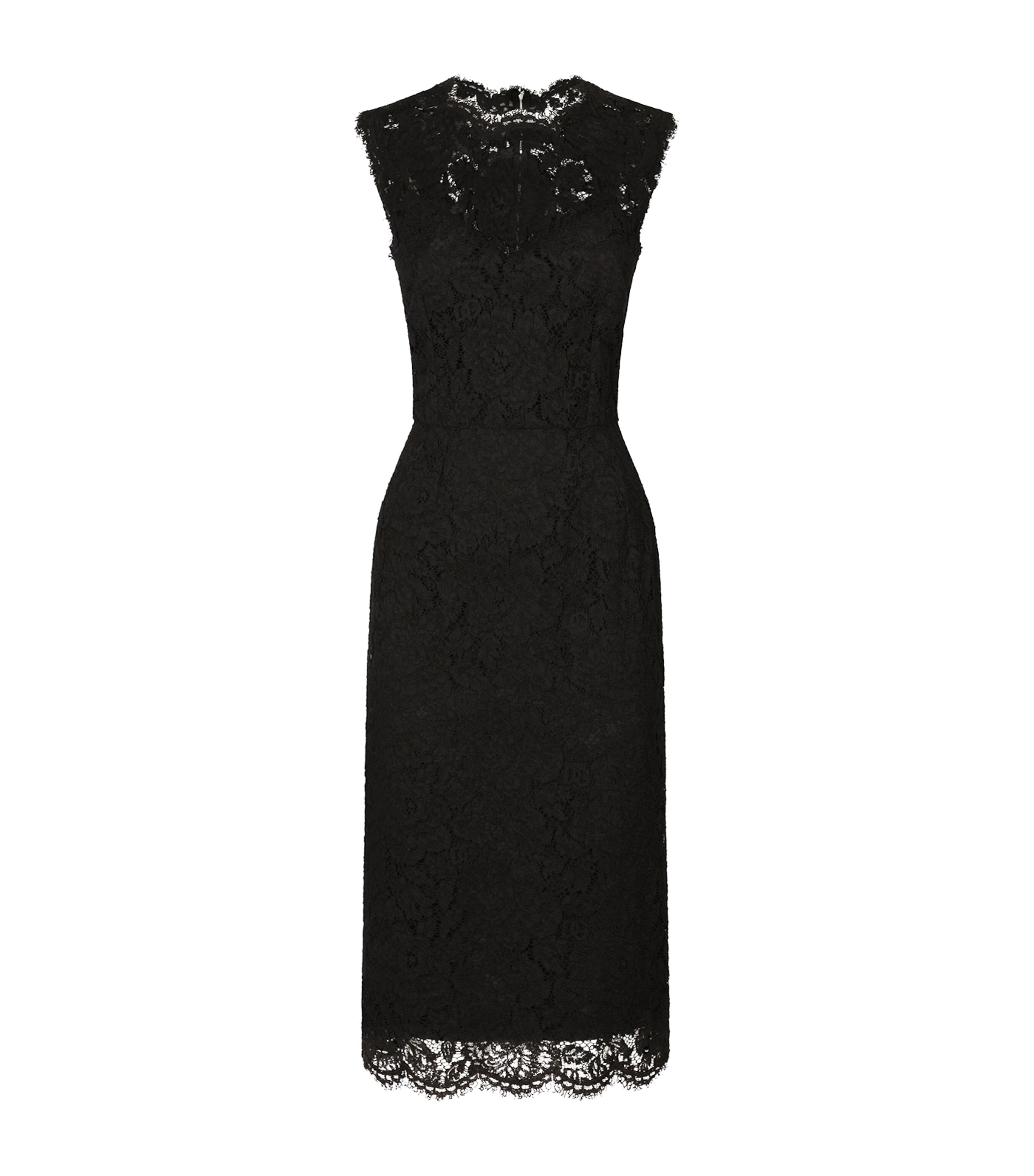 Dolce & Gabbana Longuette Dress In Logoed Stretch Lace