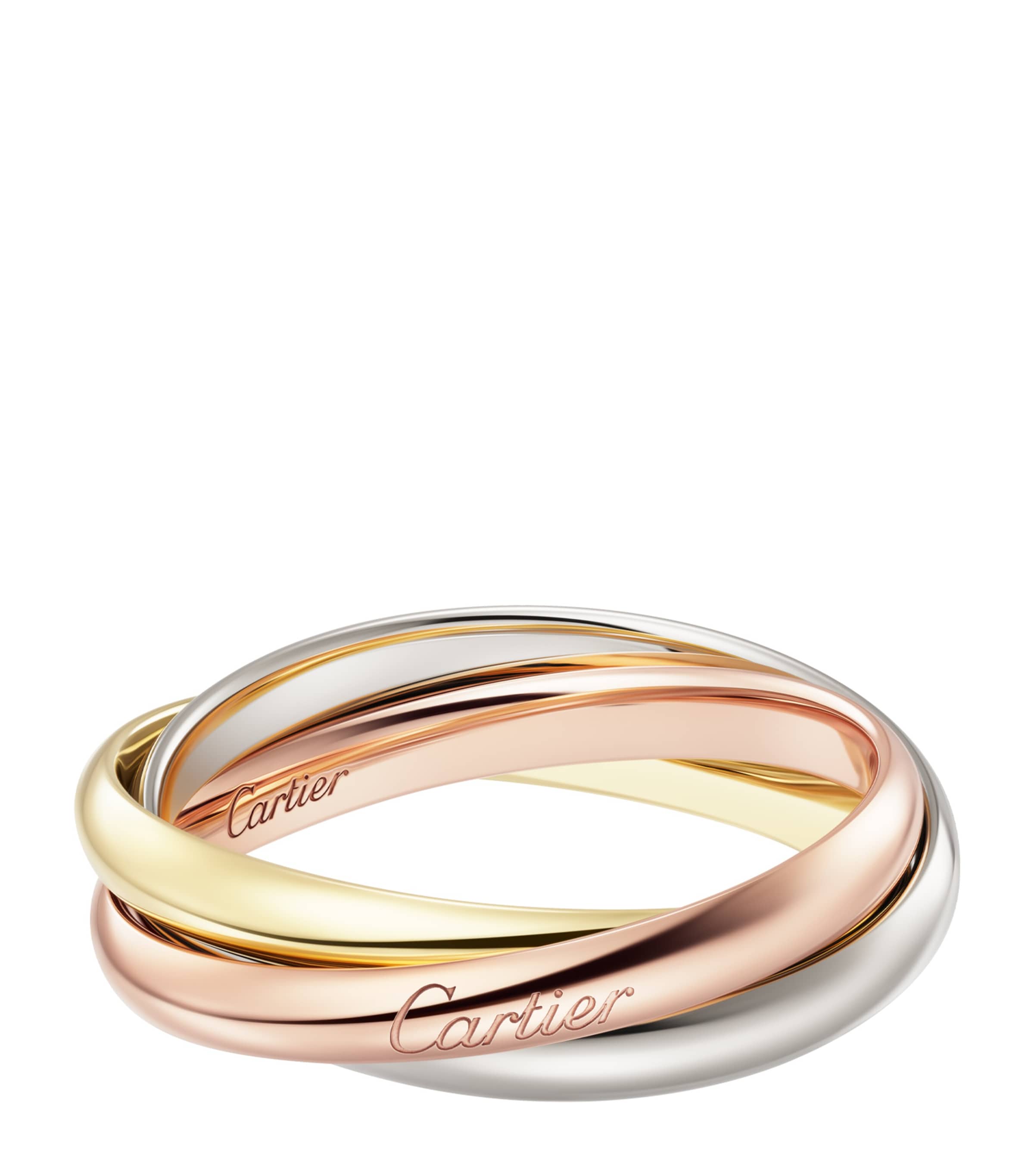 Cartier Small White, Yellow and Rose Gold Trinity Ring Harrods UK