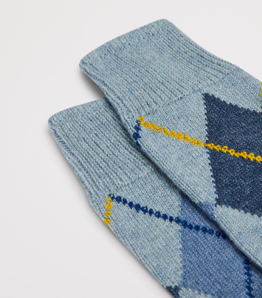 Dunhill Mens Cashmere-Cotton Argyle Socks Image 2