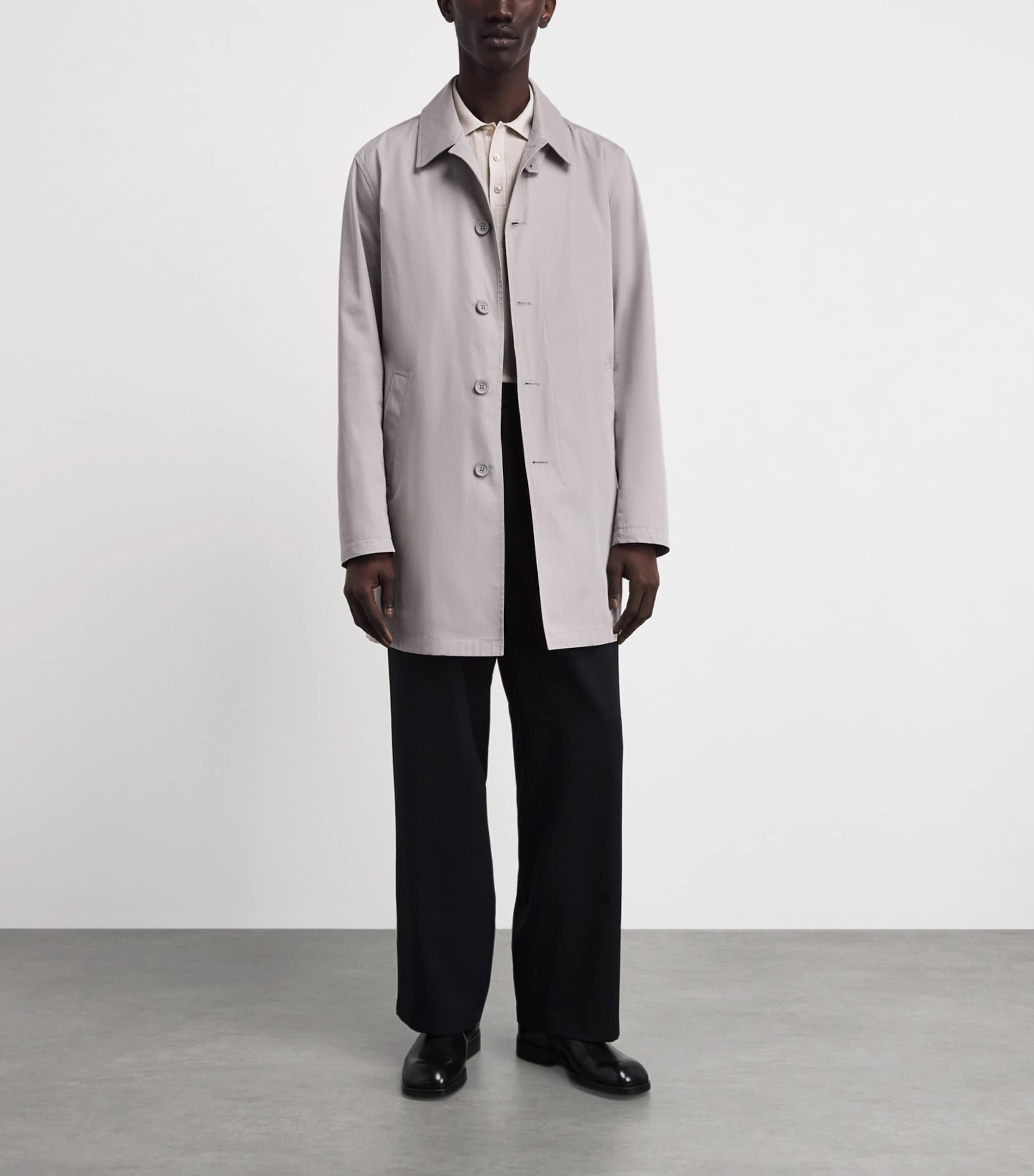 Herno Mens Cotton Twill Overcoat Gray Image 2