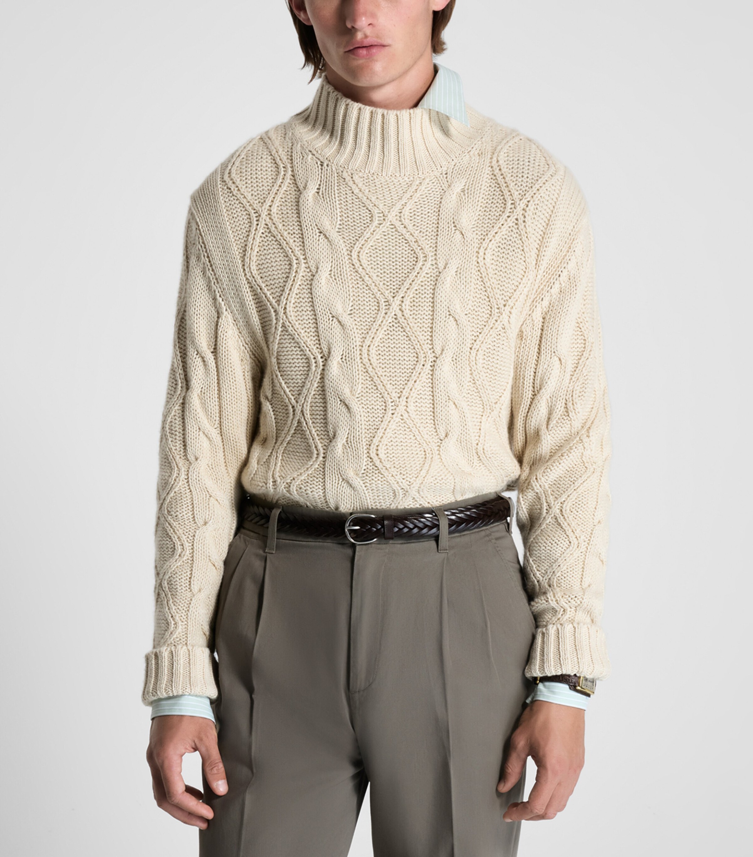 Dunhill Mens Cashmere-Blend Aran Cable-Knit Sweater Image 4