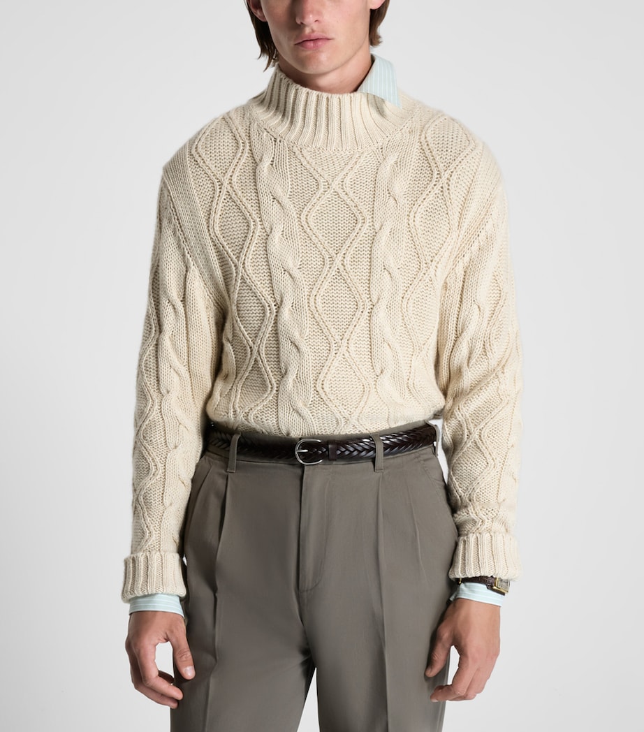 Dunhill Mens Cashmere-Blend Aran Cable-Knit Sweater Image 4