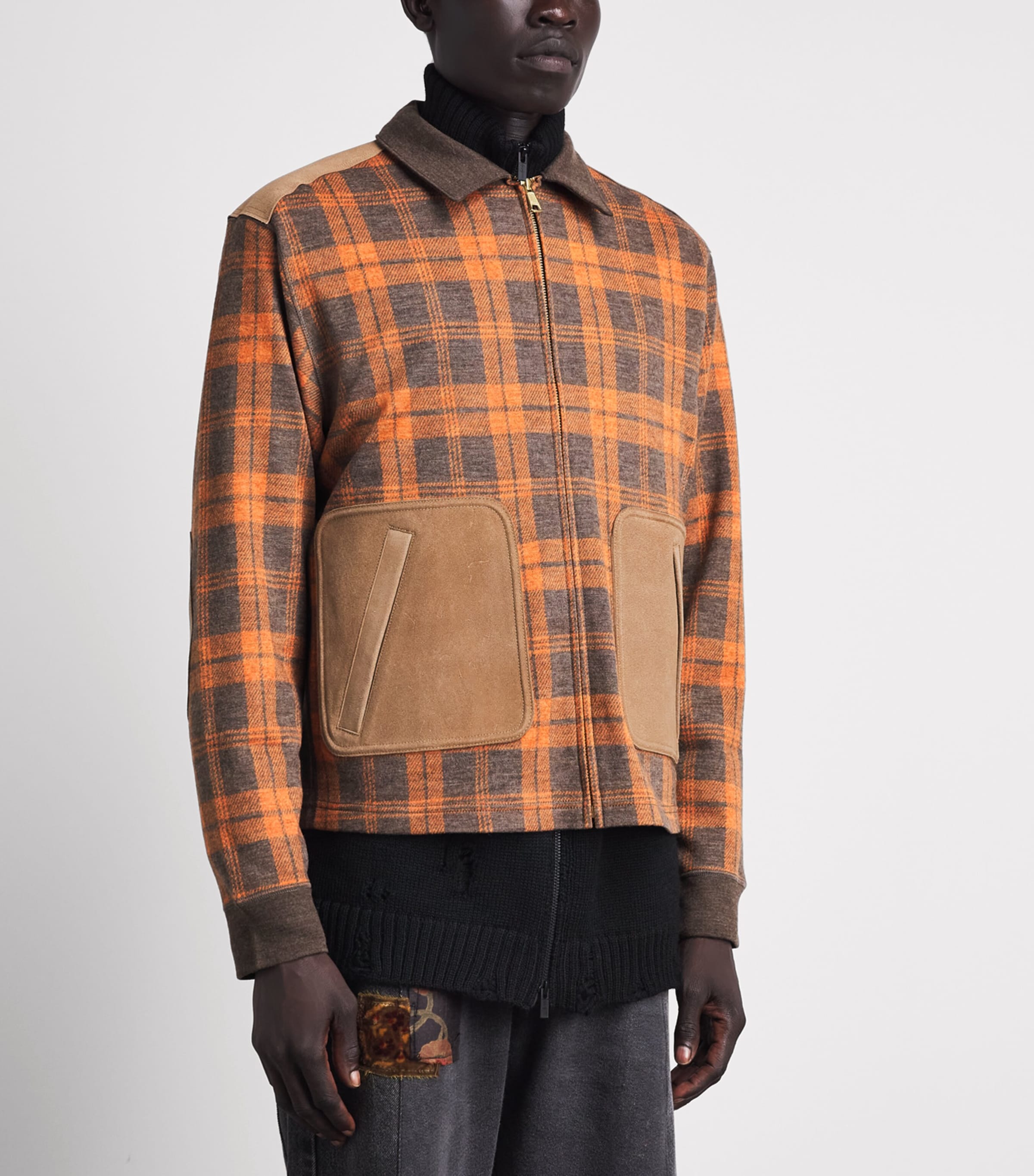 Junya Watanabe MAN Mens Wool Suede-Trim Jacket Brn/org X Brown Image 4