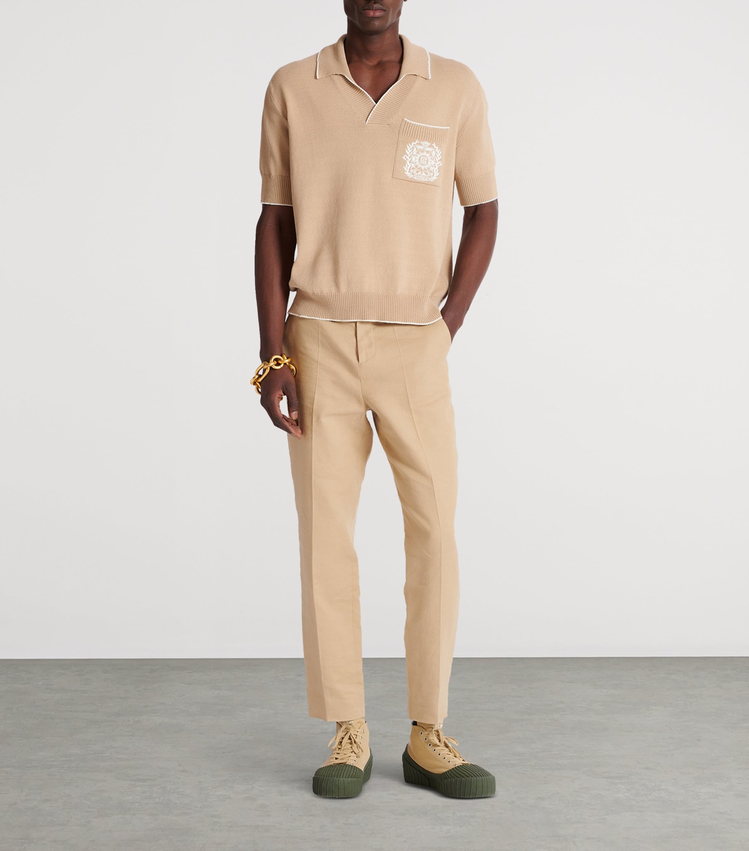 Knitted Crest-Detail Polo Shirt GMP BEIGE/NATUREL Image 3