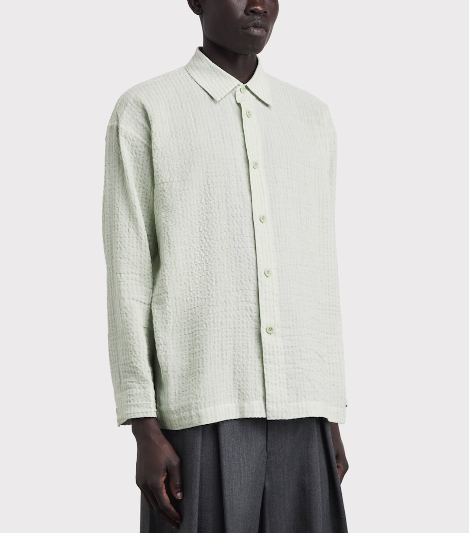 IM MEN Mens Cotton-Linen Stripe Shrink Shirt Sage Green Image 4