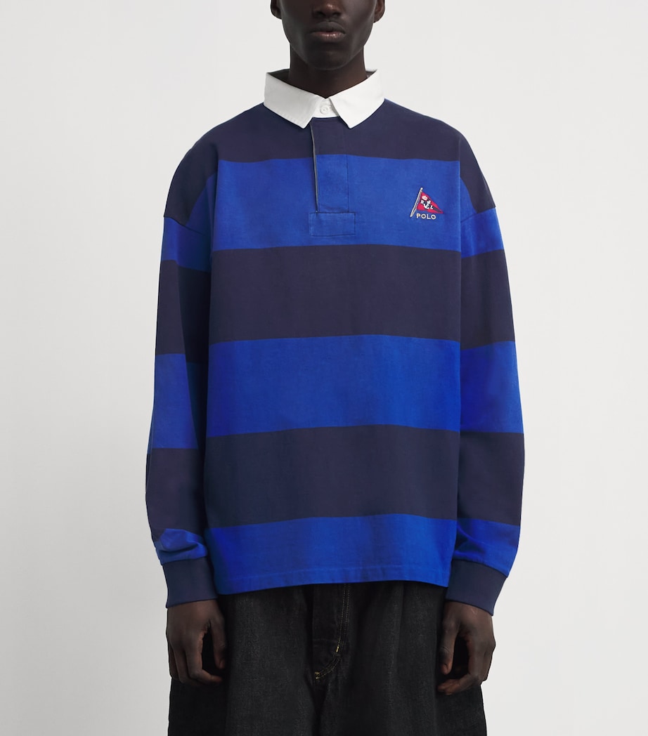 Polo Ralph Lauren Mens Cotton Stripe Rugby Shirt Cruise Ryl/nport Nvy Image 4