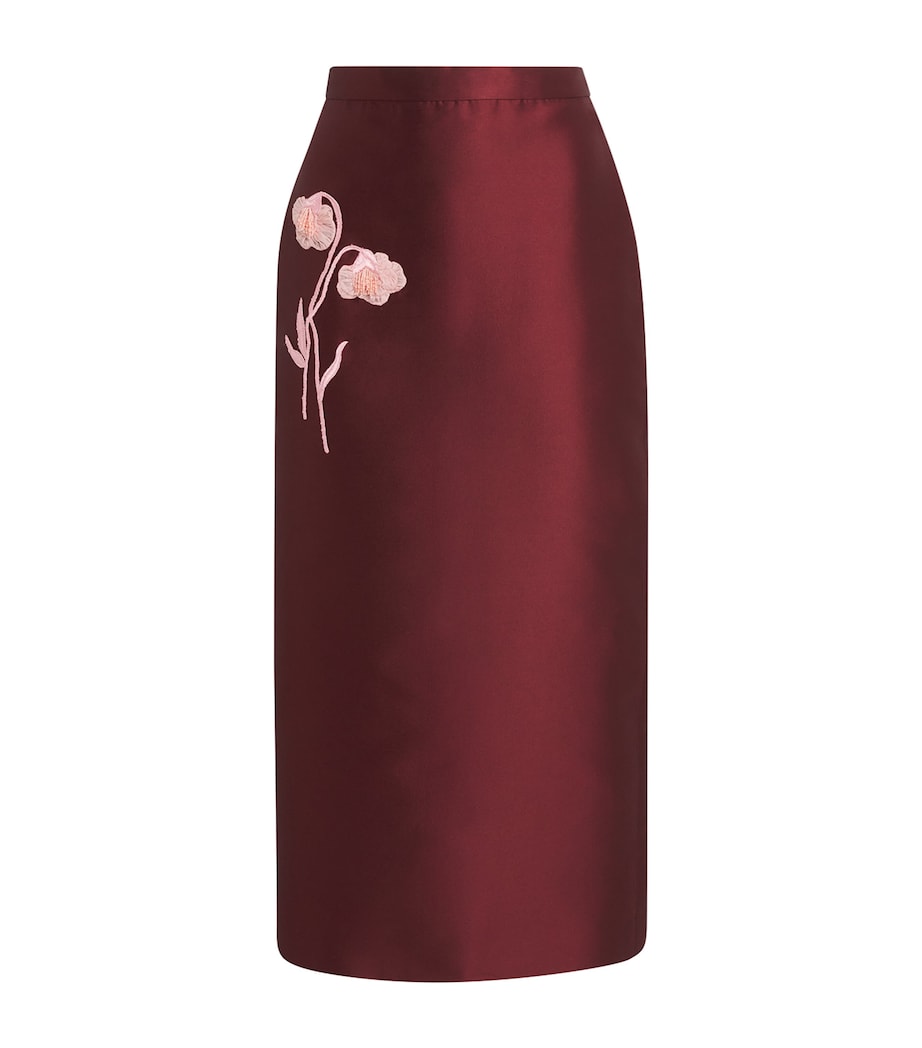 Erdem Womens Mikado Embroidered Midi Skirt Bordeaux Image 1