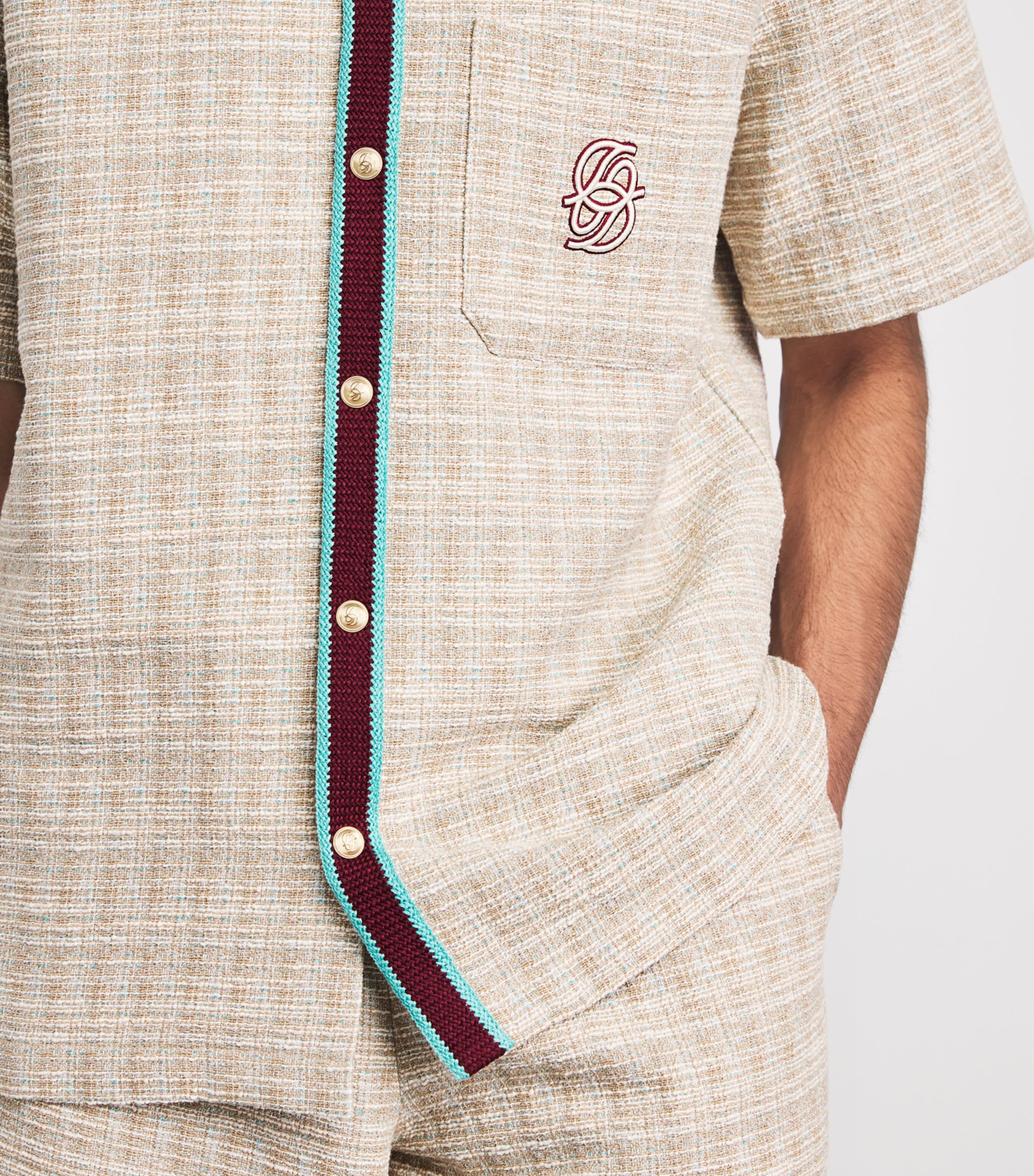 Drôle De Monsieur Mens Tweed Logo Shirt Dark Sand Image 3