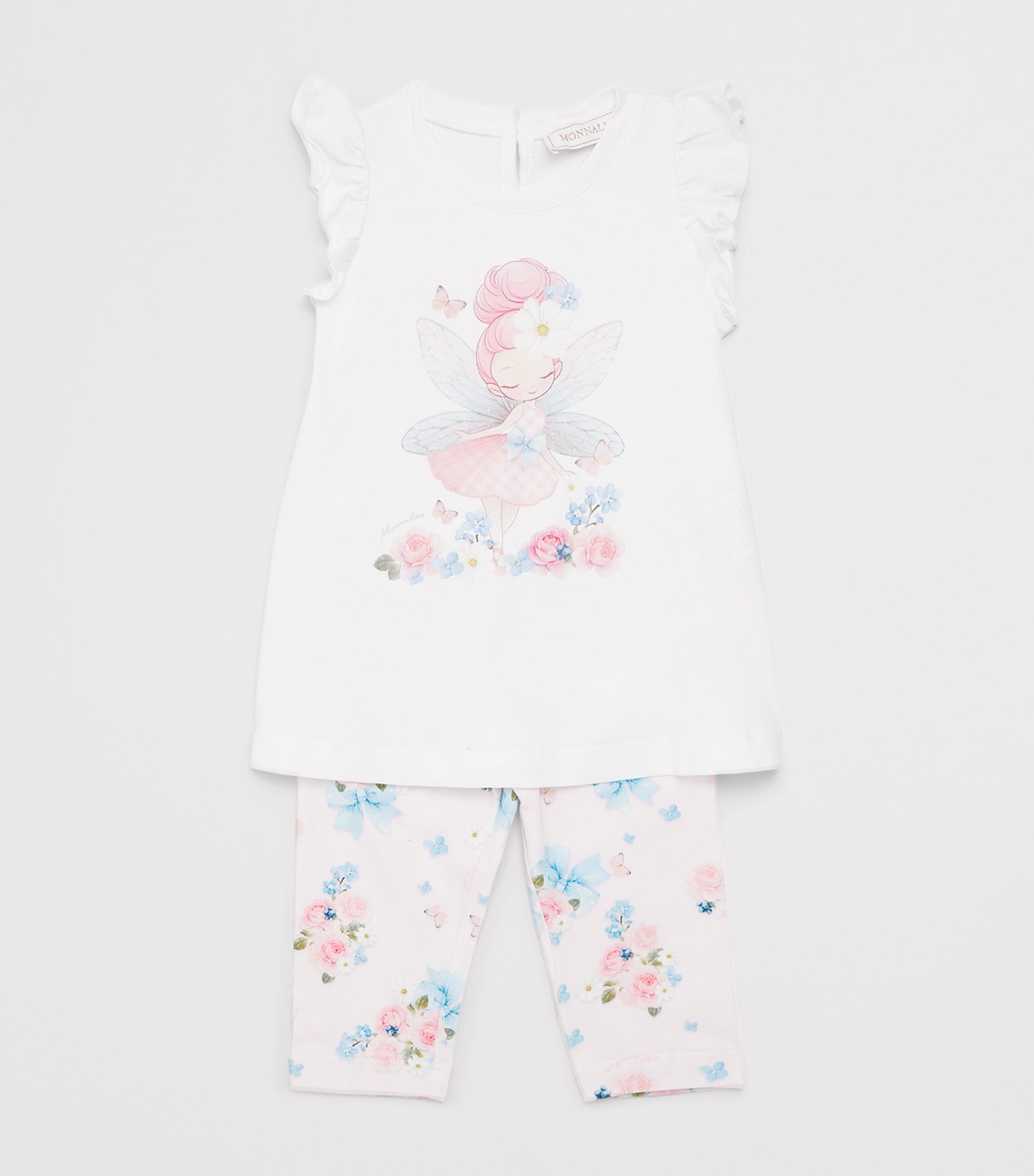Monnalisa Cotton Fairy T-Shirt and Leggings Set (3 Months-3 Years) White+stripe White Image 3