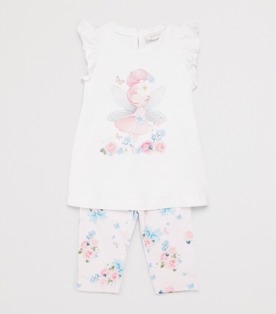 Monnalisa Cotton Fairy T-Shirt and Leggings Set (3 Months-3 Years) White+stripe White Image 3