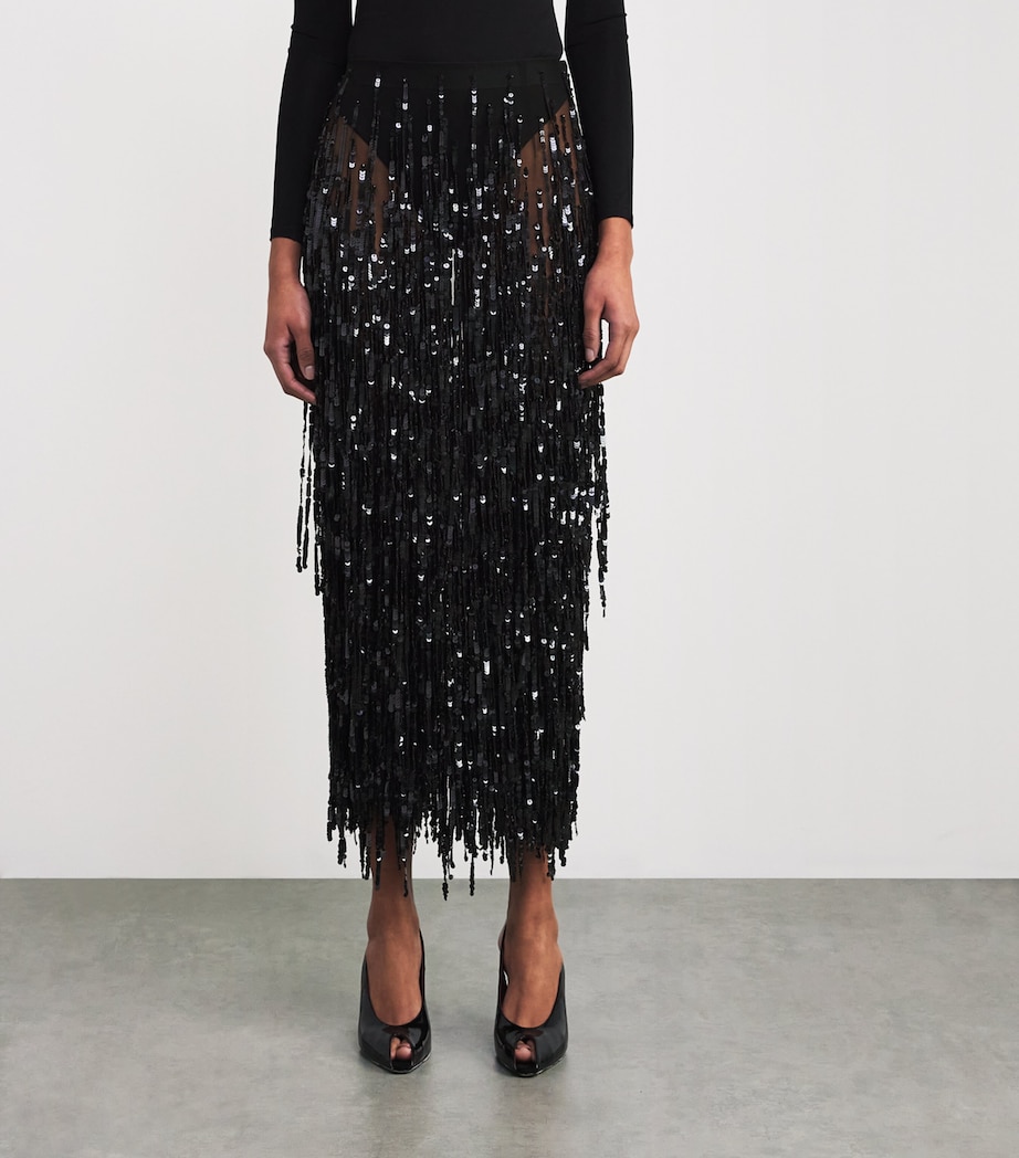 Sequin-Embellished Midi Skirt 001 BLACK Image 3