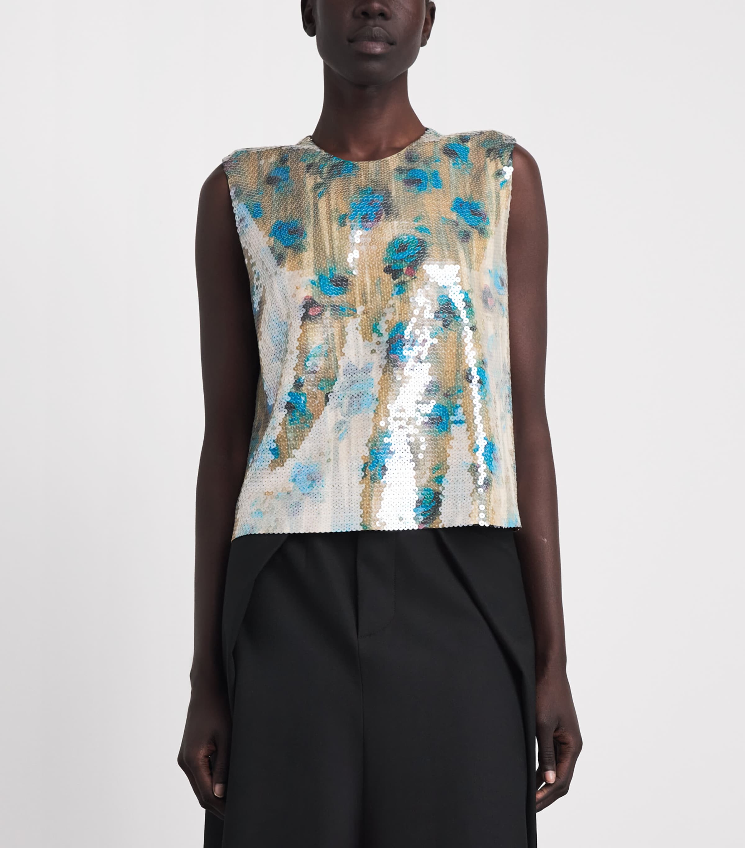 Tory Burch Womens Sequin Shell Top Blue Roses Image 4