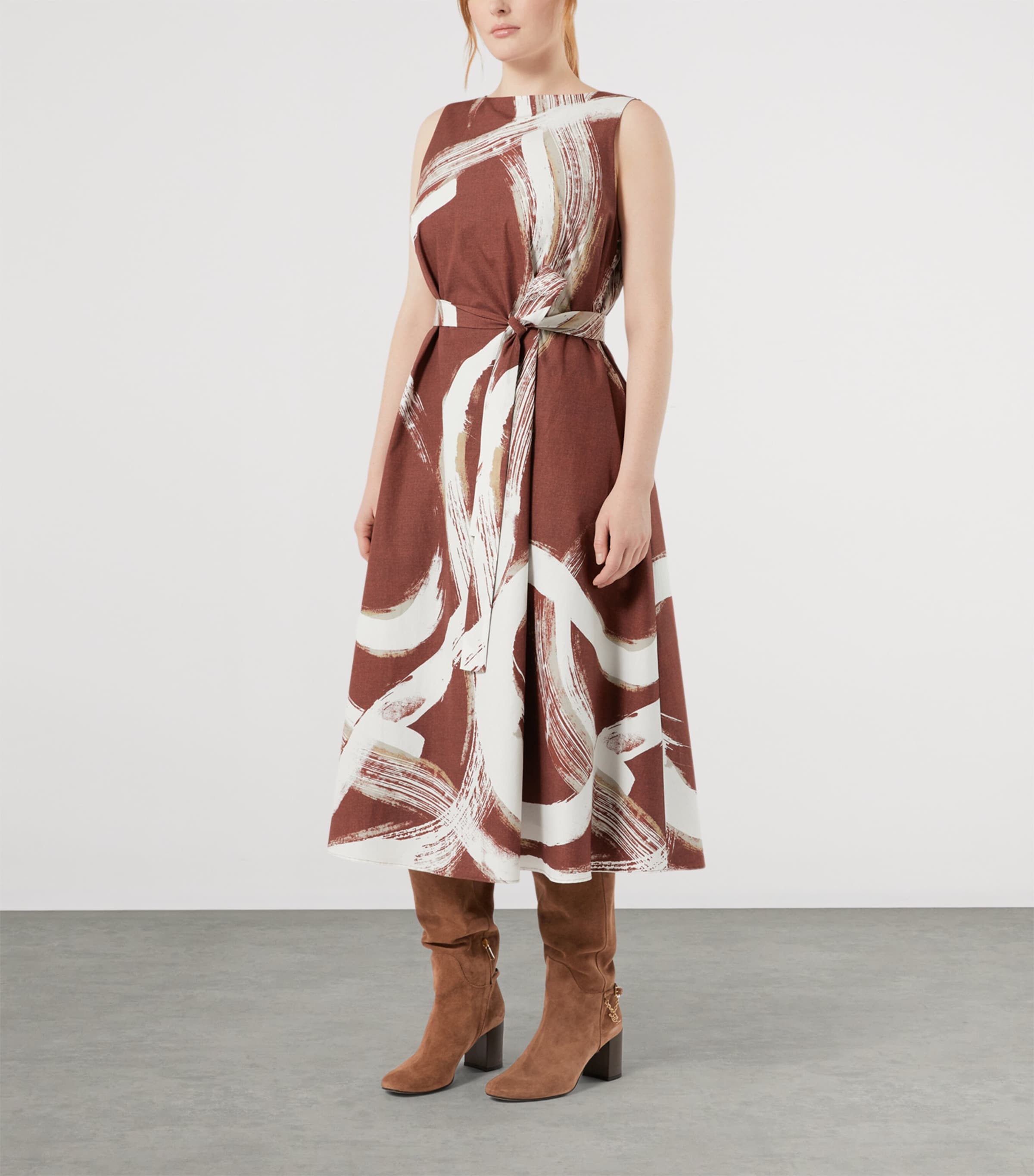 Marina Rinaldi Womens Cotton Watercolour Midi Dress Brick Red Image 3