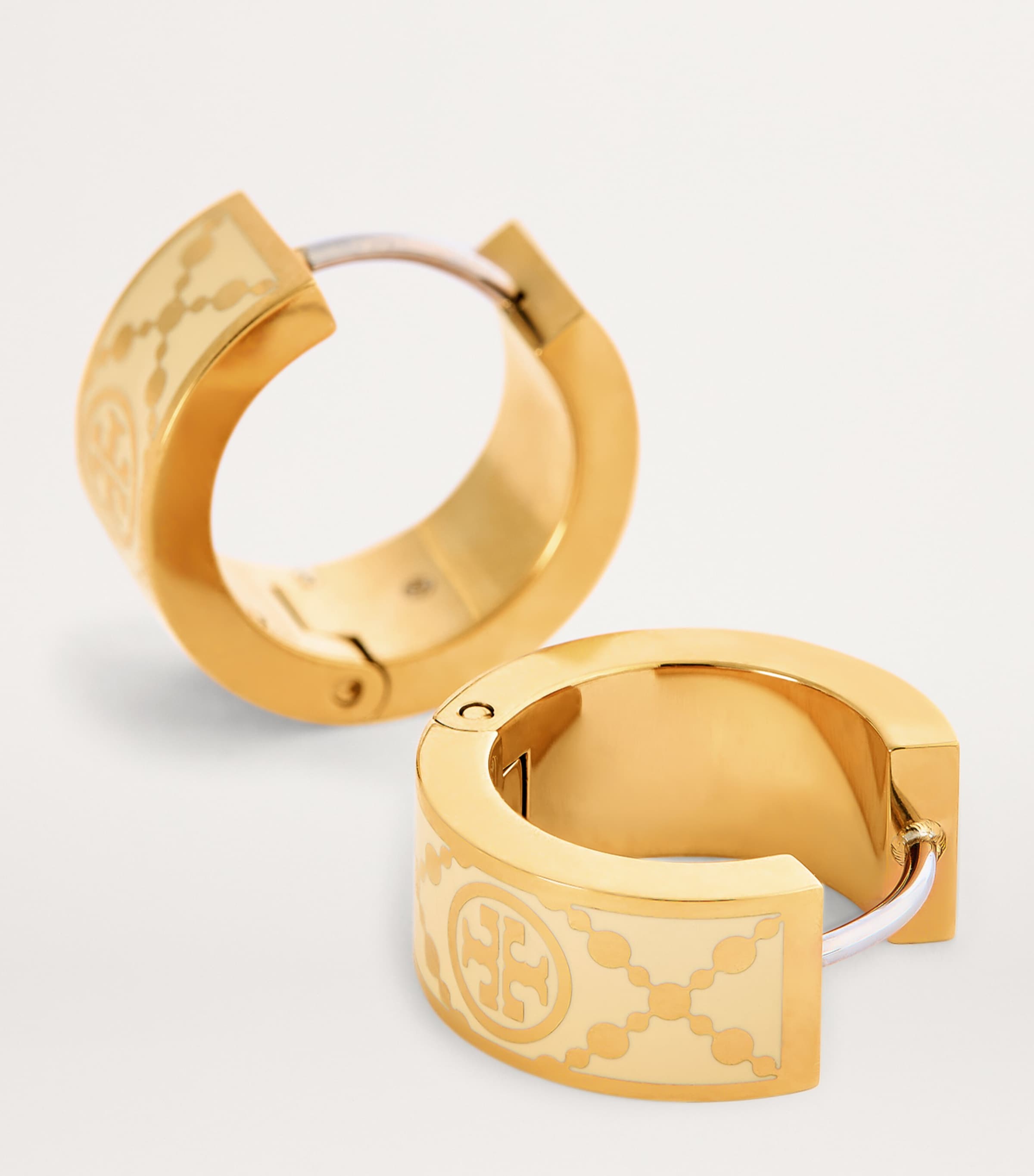 Small Double T Monogram Hoop Earrings TORY GLD / NW IVRY Image 6