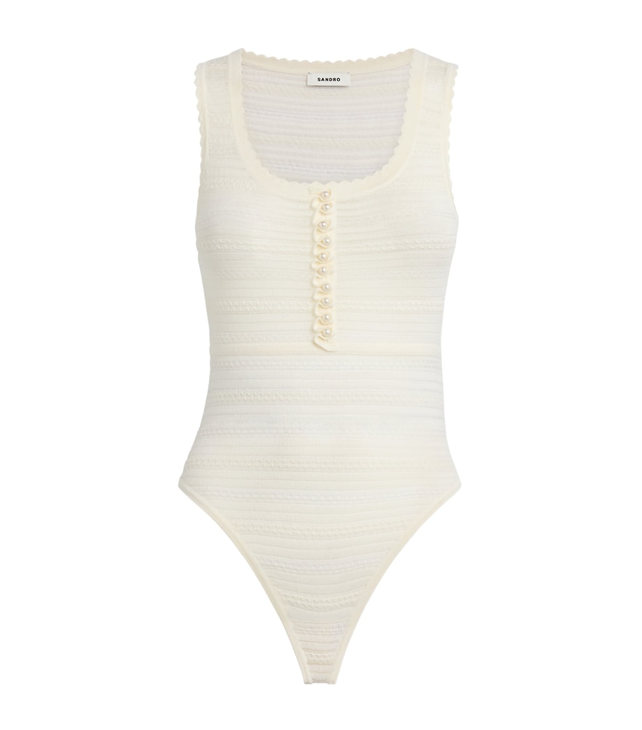 Sandro Paris Womens Knitted Sleeveless Bodysuit Ecru Image 1