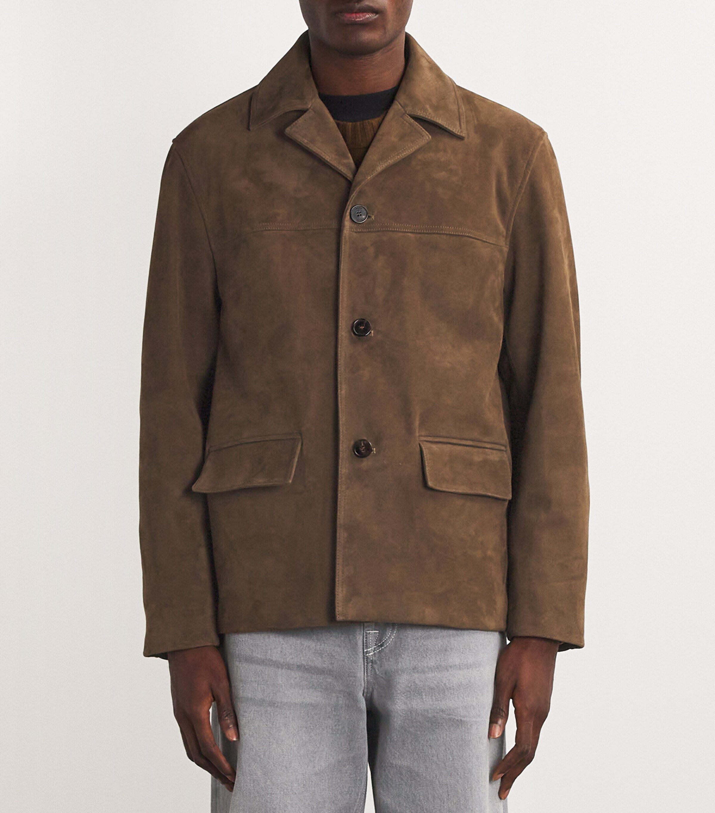 Suede Button-Up Jacket DARK CAMEL Image 3