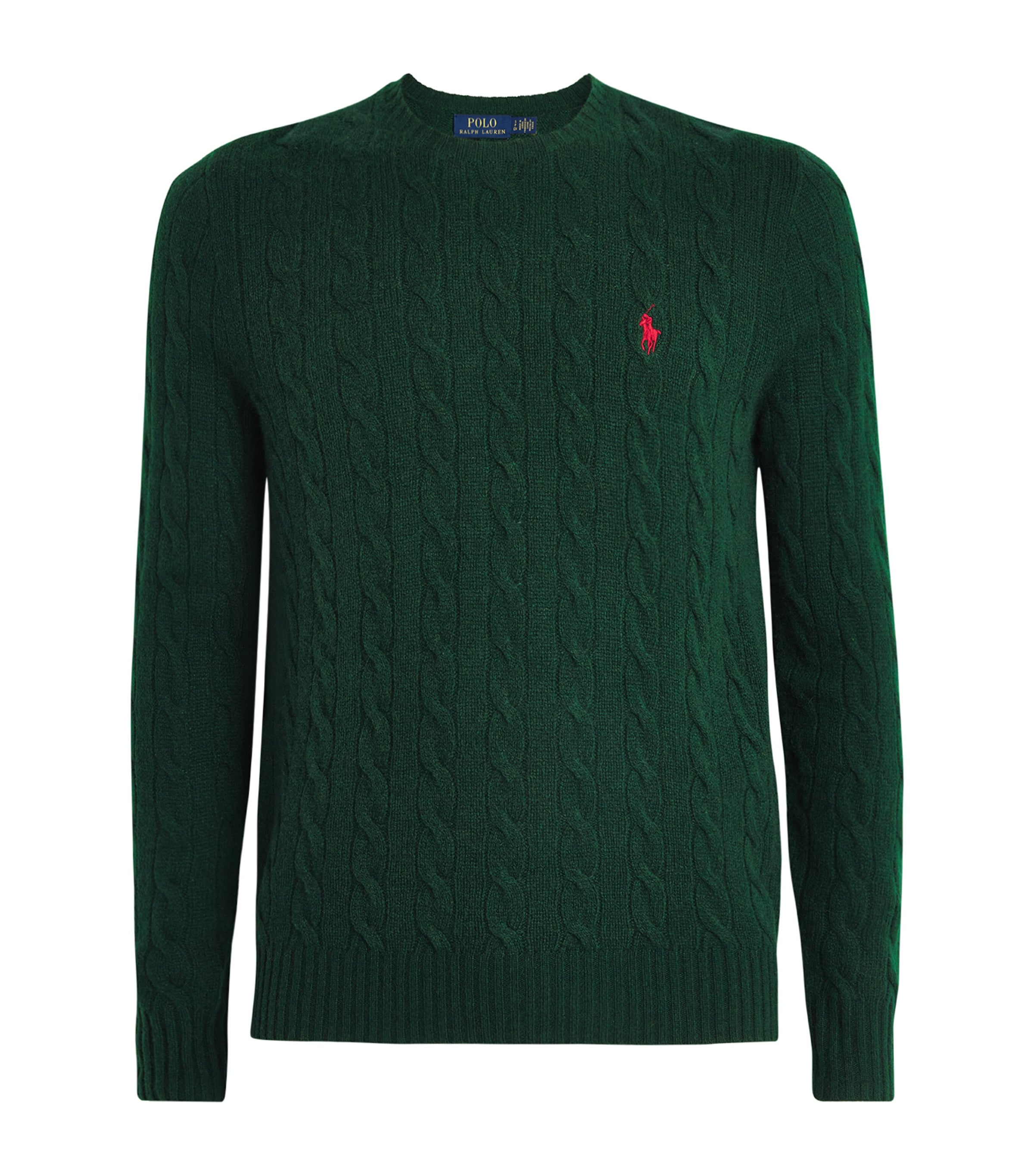 Polo Ralph Lauren Green Cable Knit Crewneck Sweater With Pony Embroidery On The Front In Wool And Cashmere Man