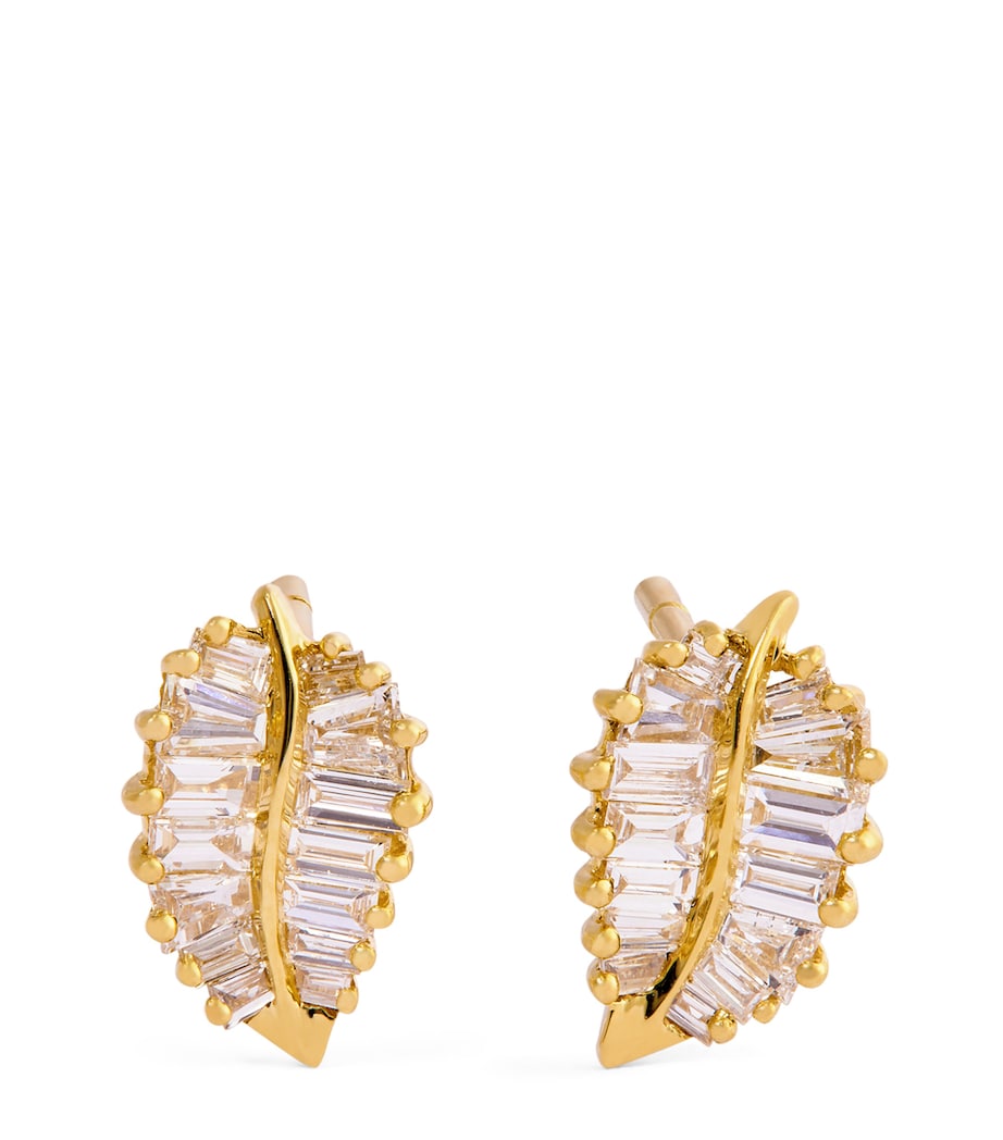 Yellow Gold and Diamond Palm Leaf Stud Earrings YELLOW GOLD Image 1