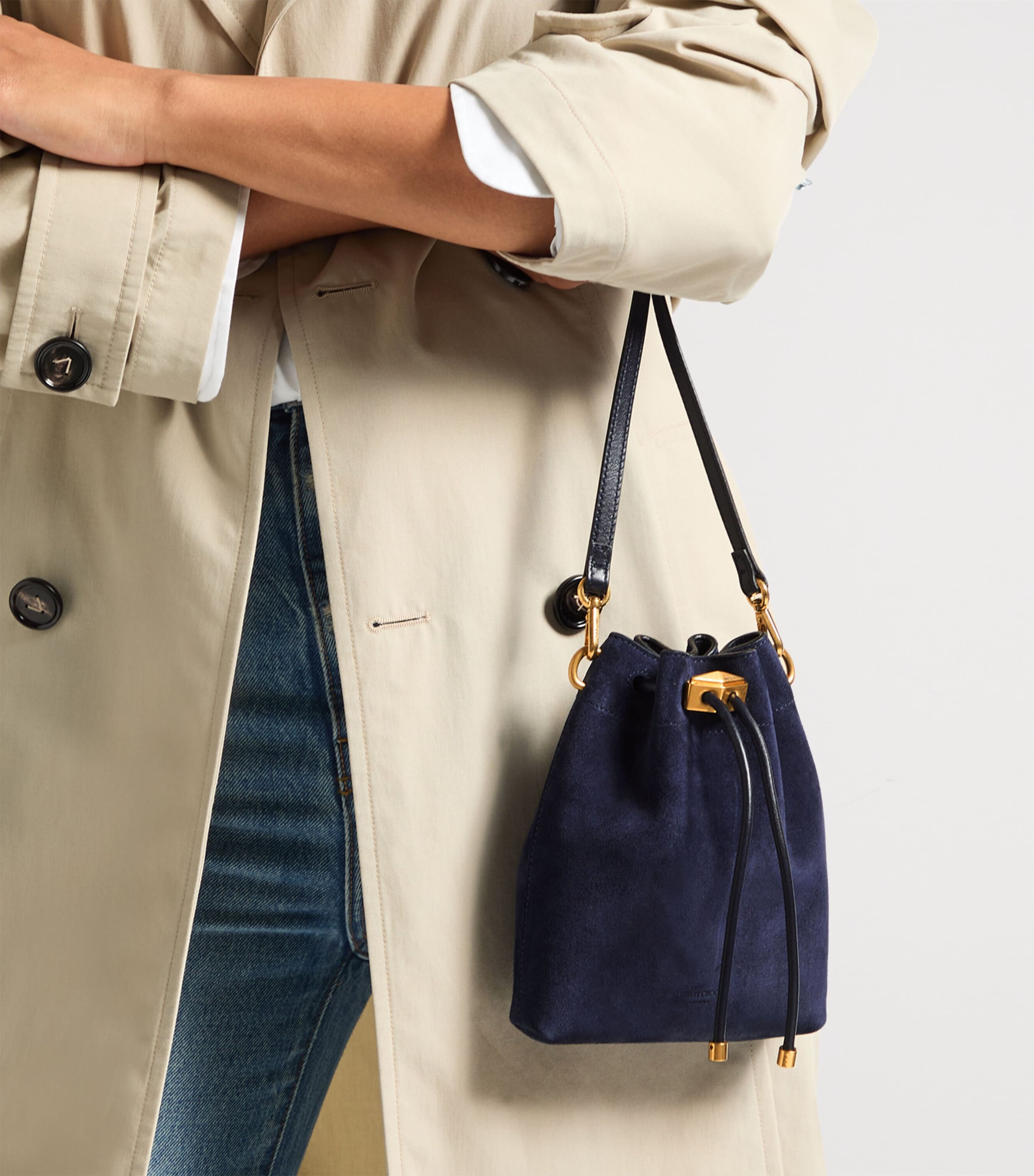 Jimmy Choo Suede Cinch Mini Bucket Bag Marine/gold Image 2
