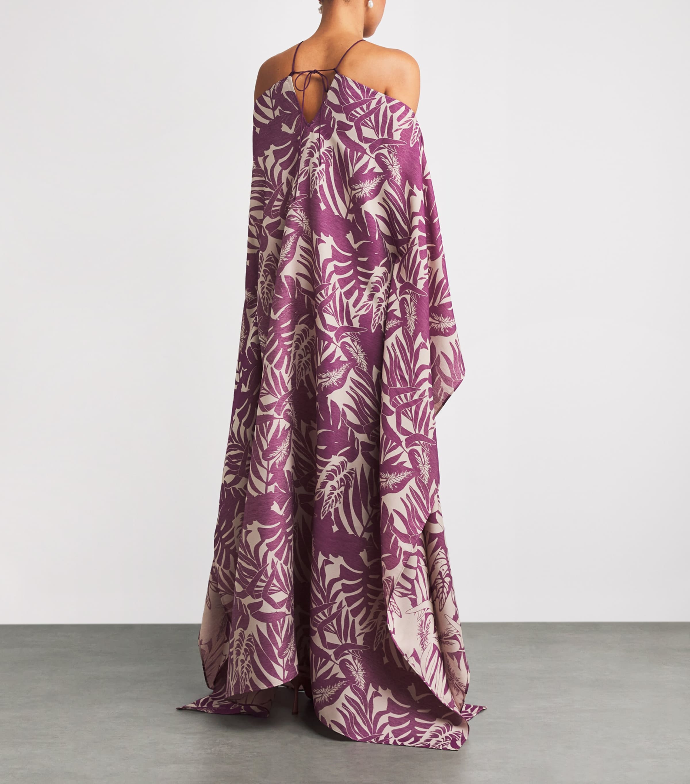 Woven Tropical Print Kaftan Dress PLUM-ECRU Image 3