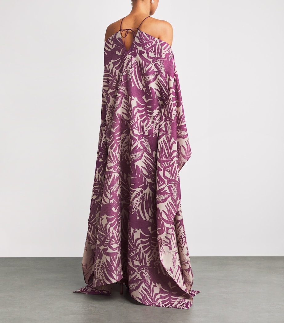 Woven Tropical Print Kaftan Dress PLUM-ECRU Image 3