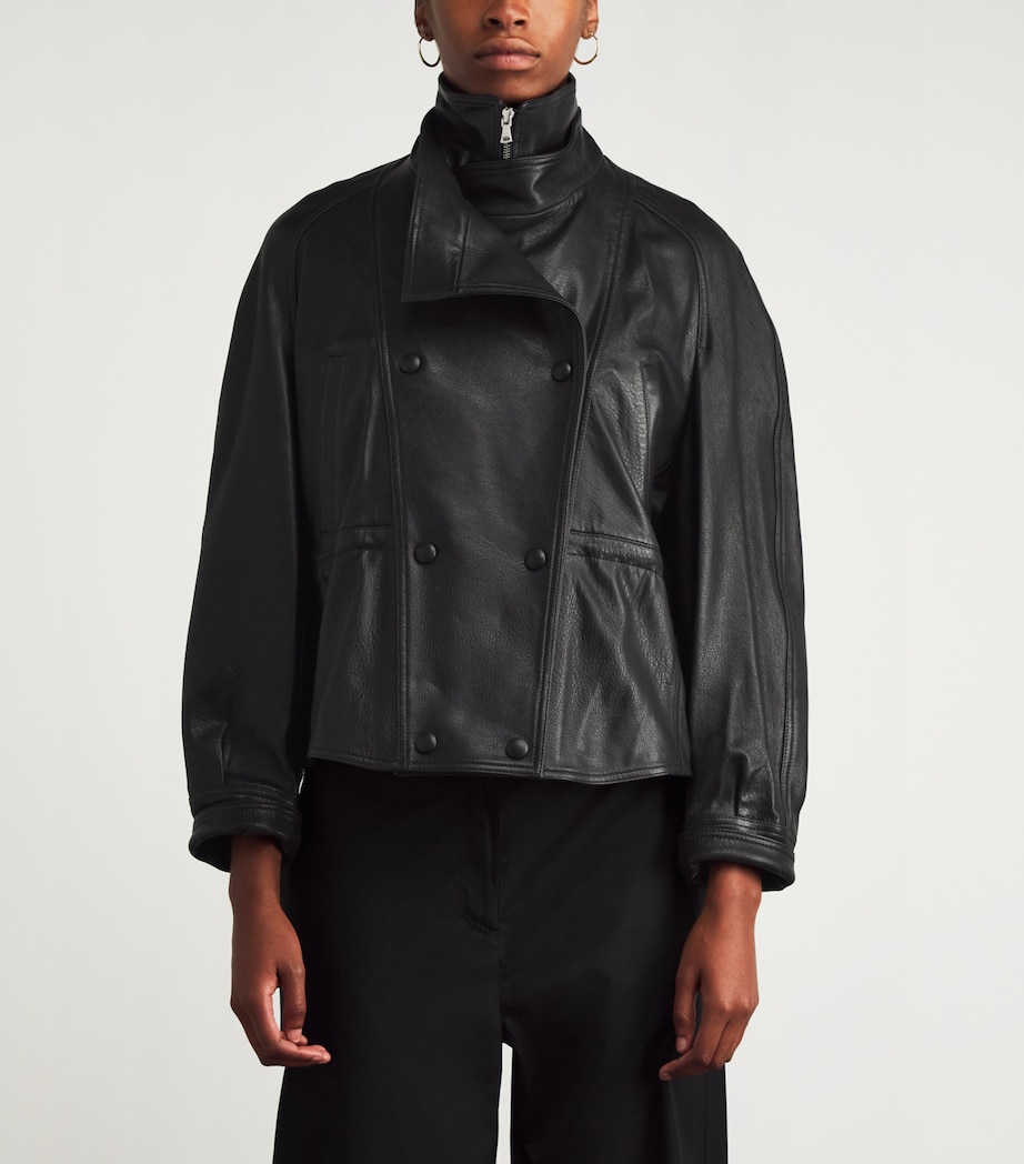 Leather Thalia Bomber Jacket BLACK Image 3