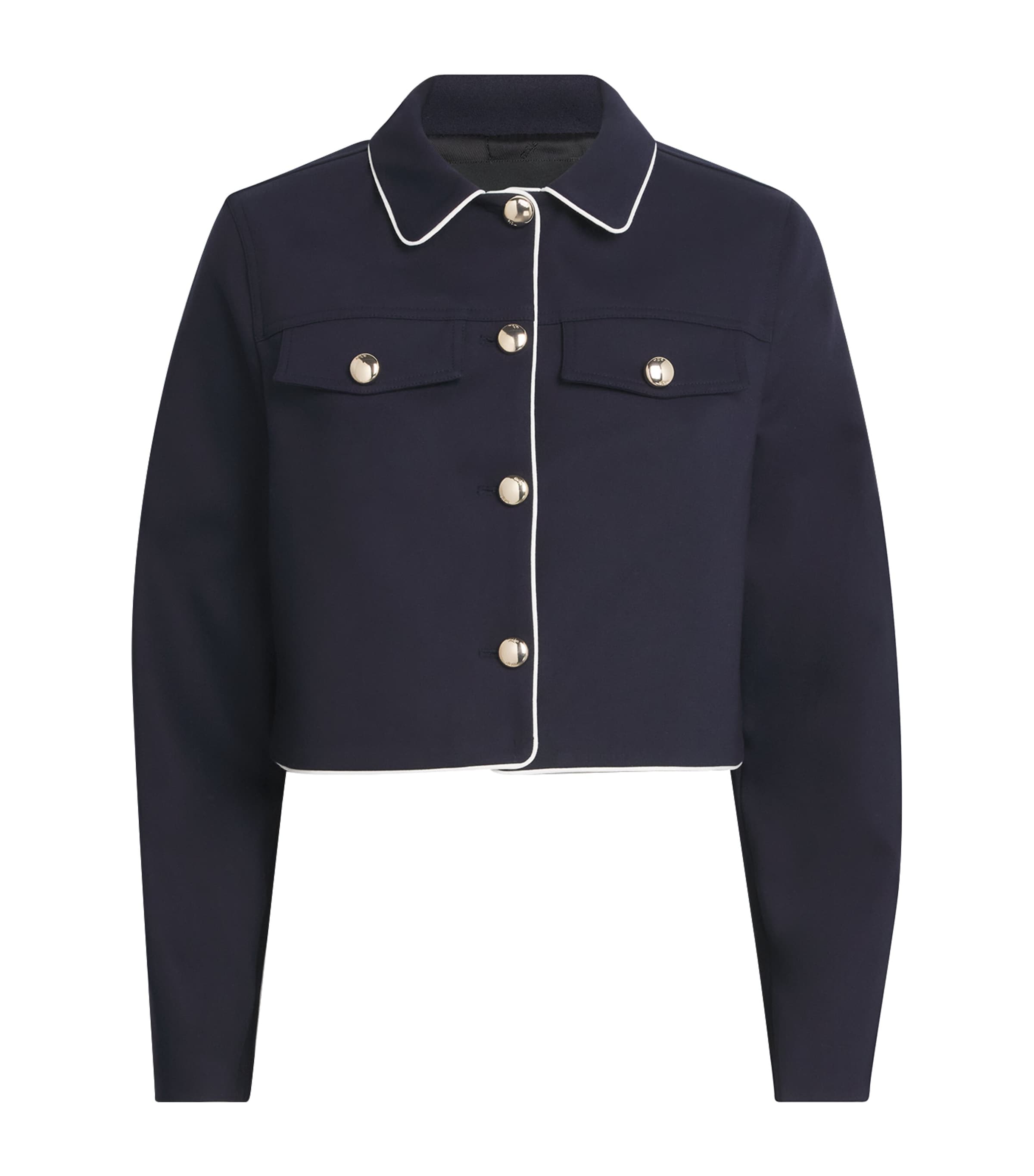Maje Womens Cotton-Blend Cropped Jacket Navy Image 1