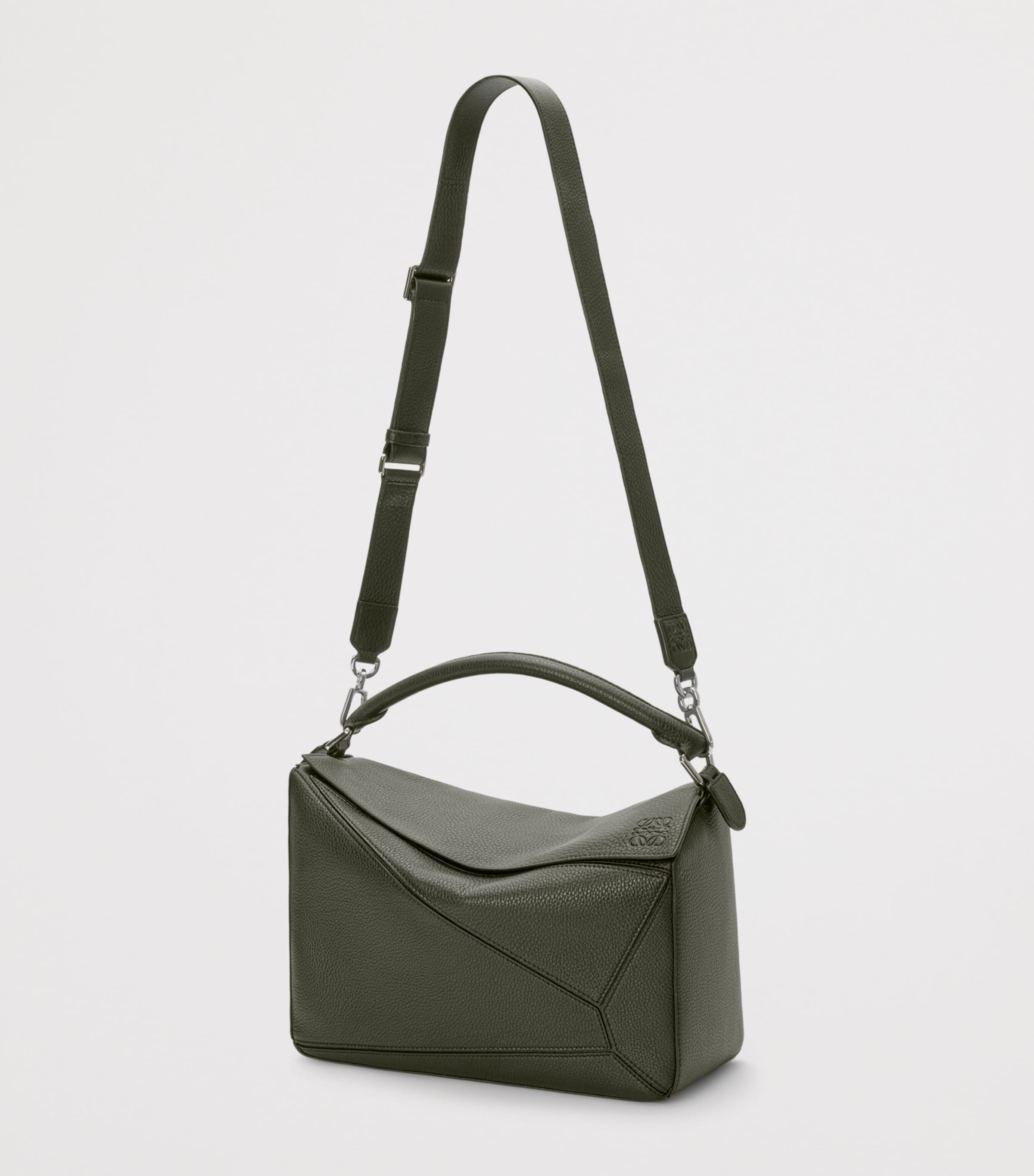 Large Leather Puzzle Top-Handle Bag DARK KHAKI Image 6