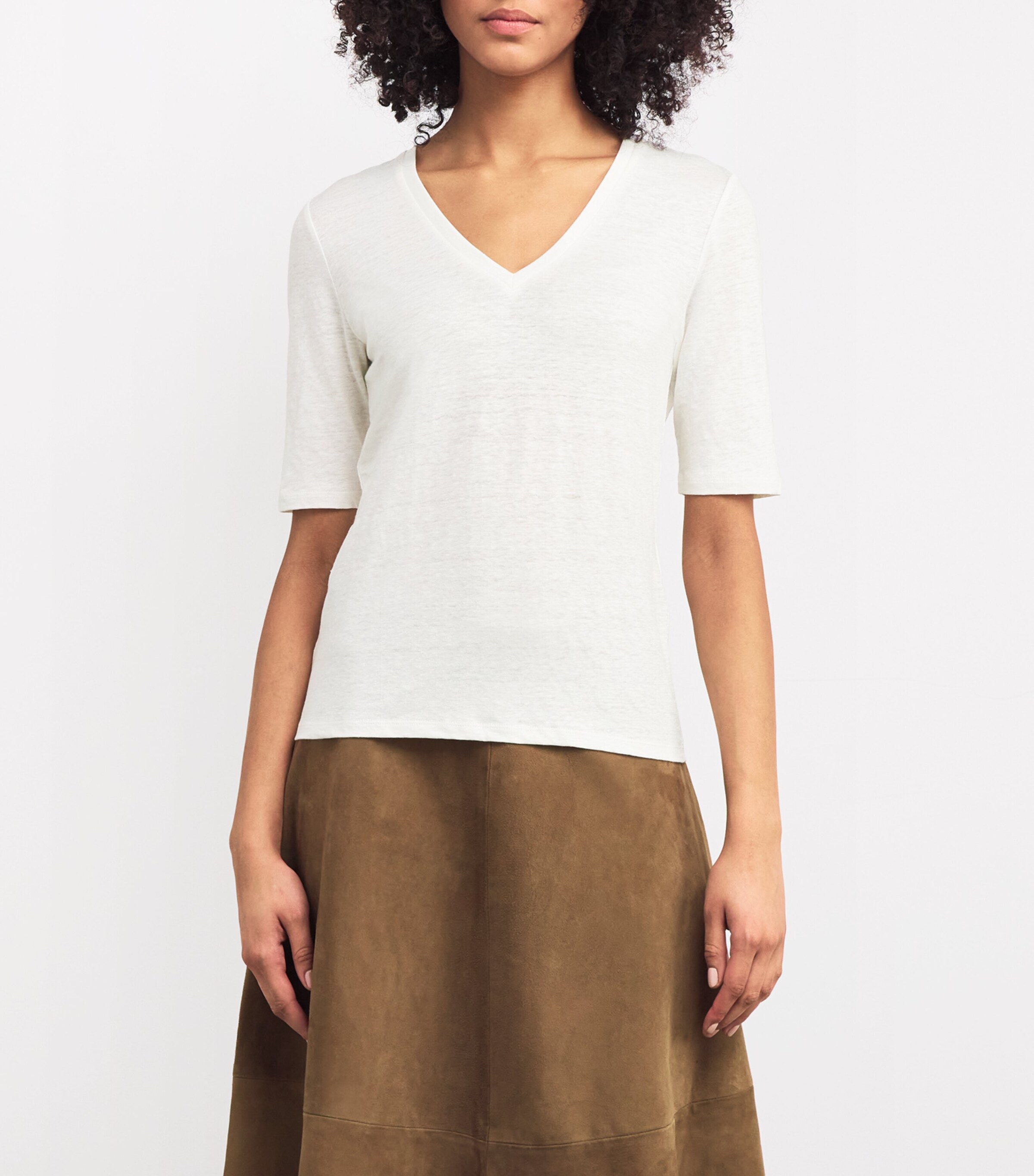 Stretch-Linen V-Neck T-Shirt WHITE Image 3