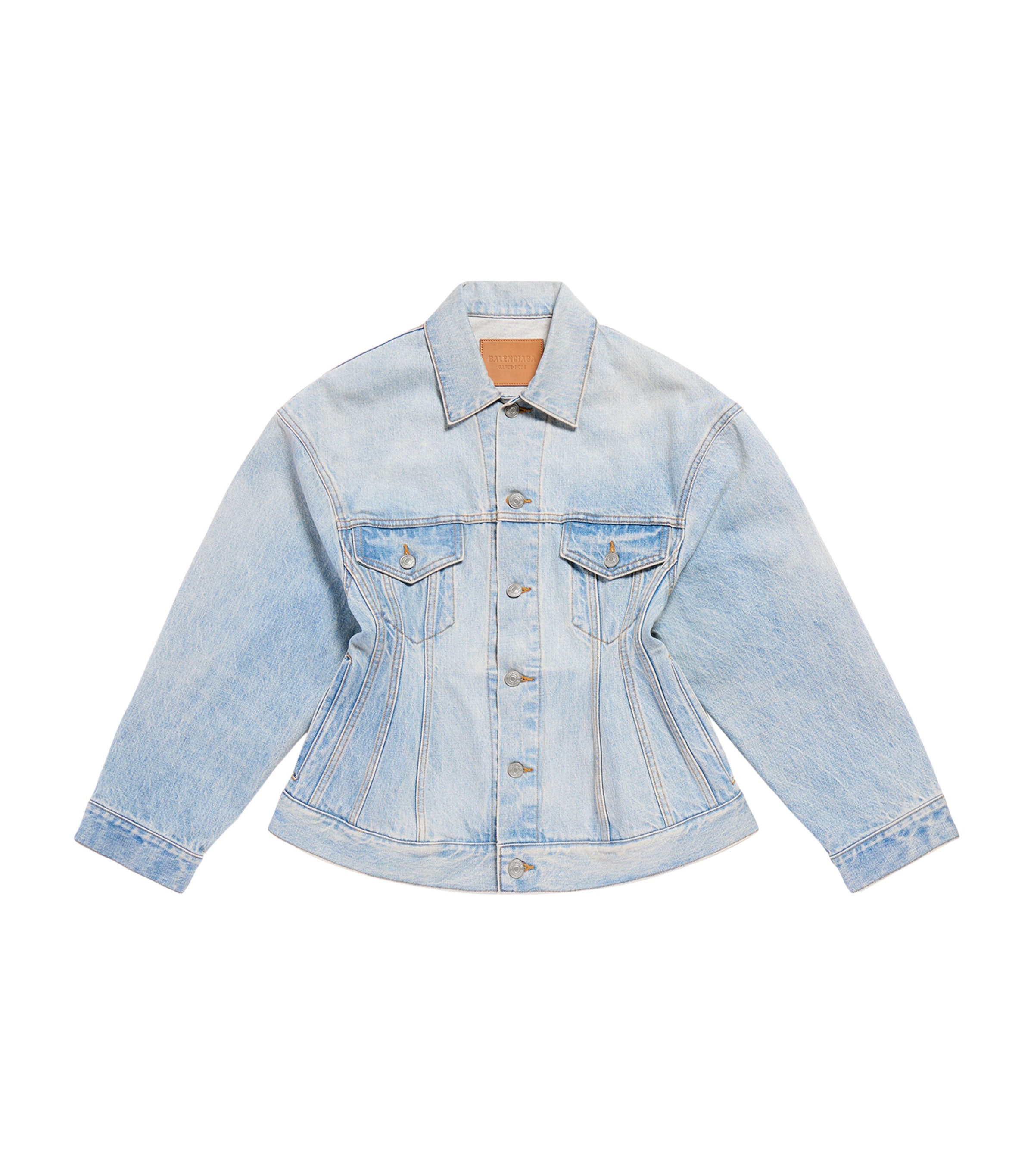 Shop Balenciaga Hourglass Denim Jacket In Blue