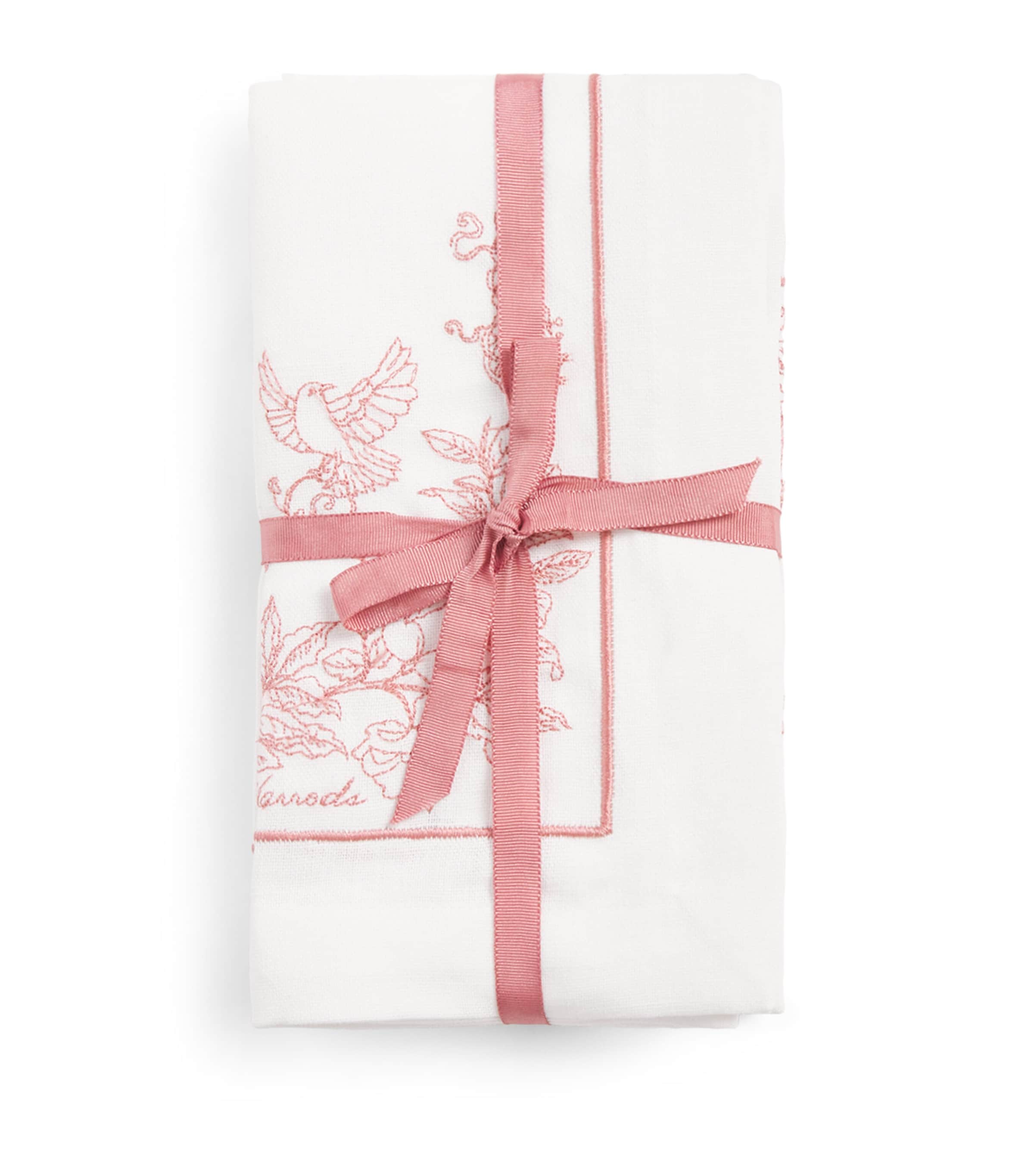 Harrods Set of 4 Cotton-Linen Embroidered Napkins Pink