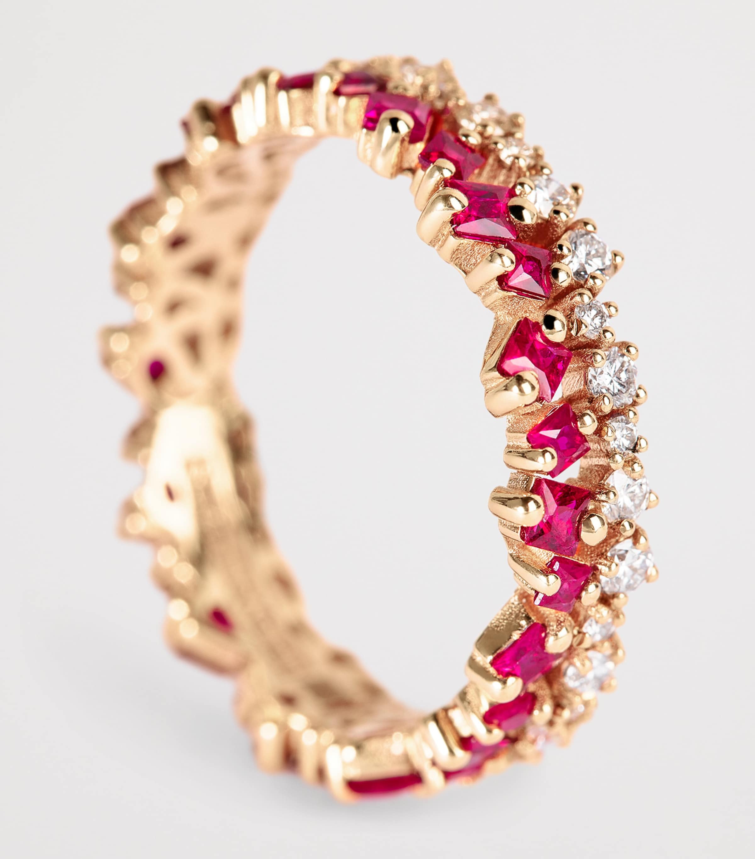 Rose Gold, Diamond and Ruby Princess Eternity Ring 18K RG/R Image 6