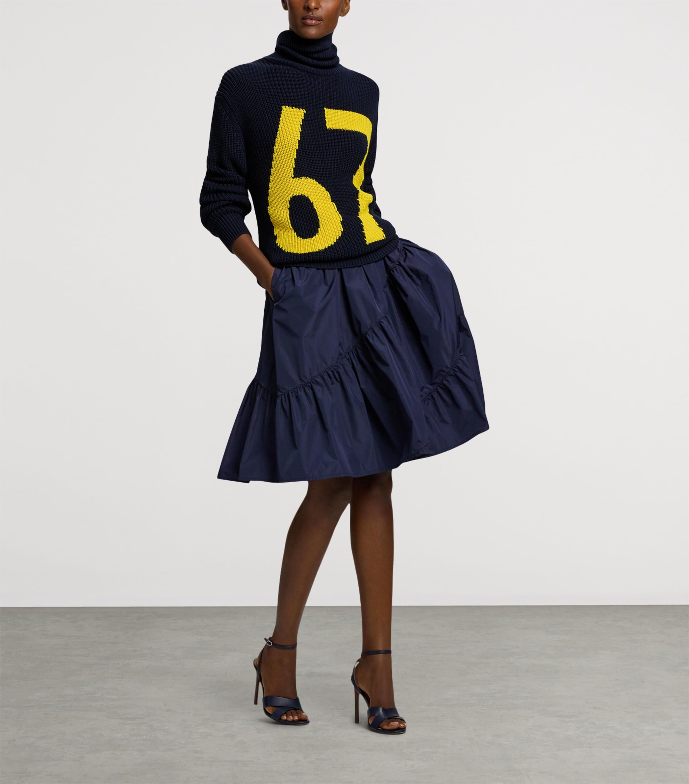 Cotton-Silk Intarsia-Knit Rollneck Sweater NAVY-410 Image 6