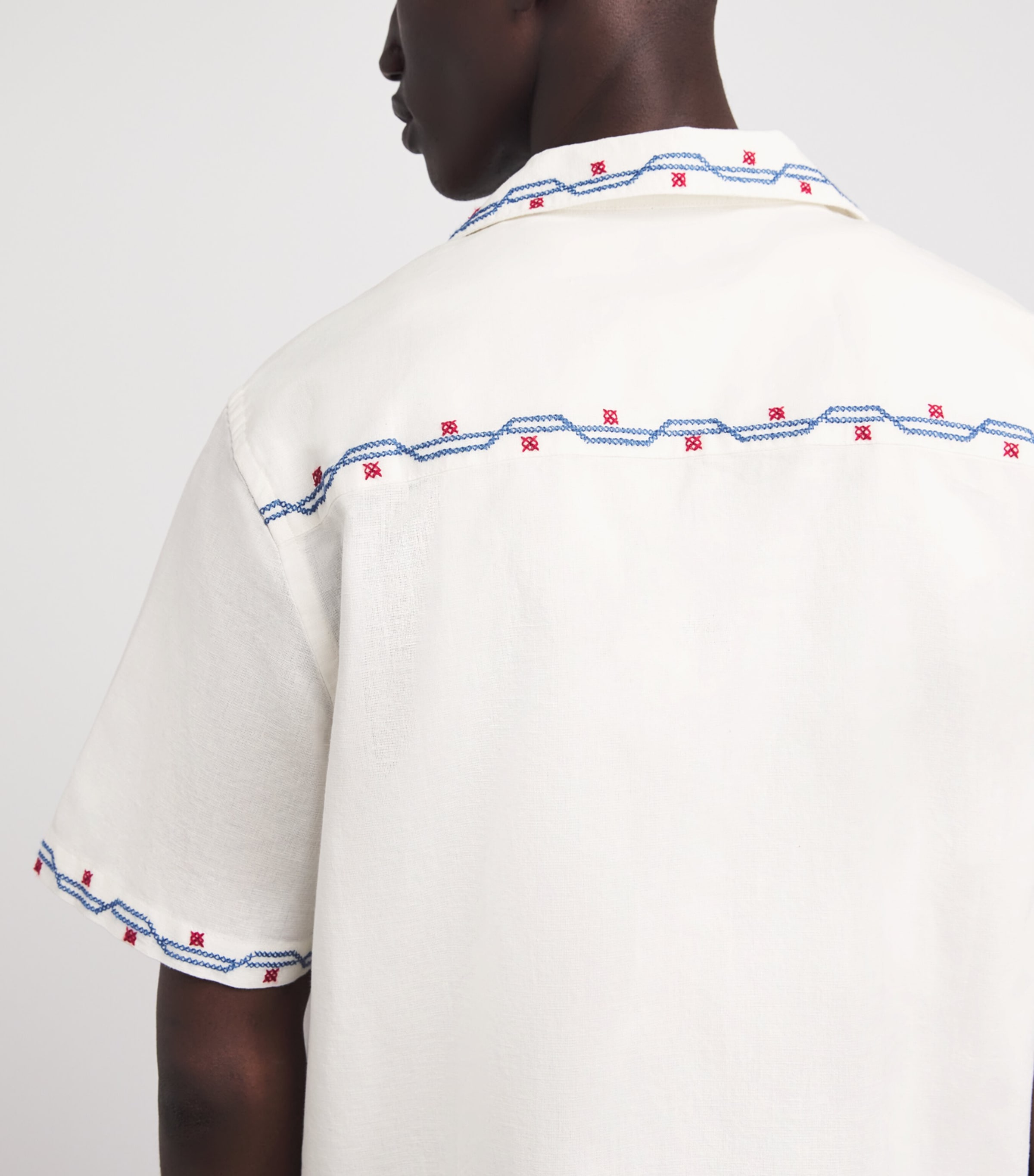 Wax London Mens Cotton-Linen Embroidered Didcot Shirt Ecru Image 3