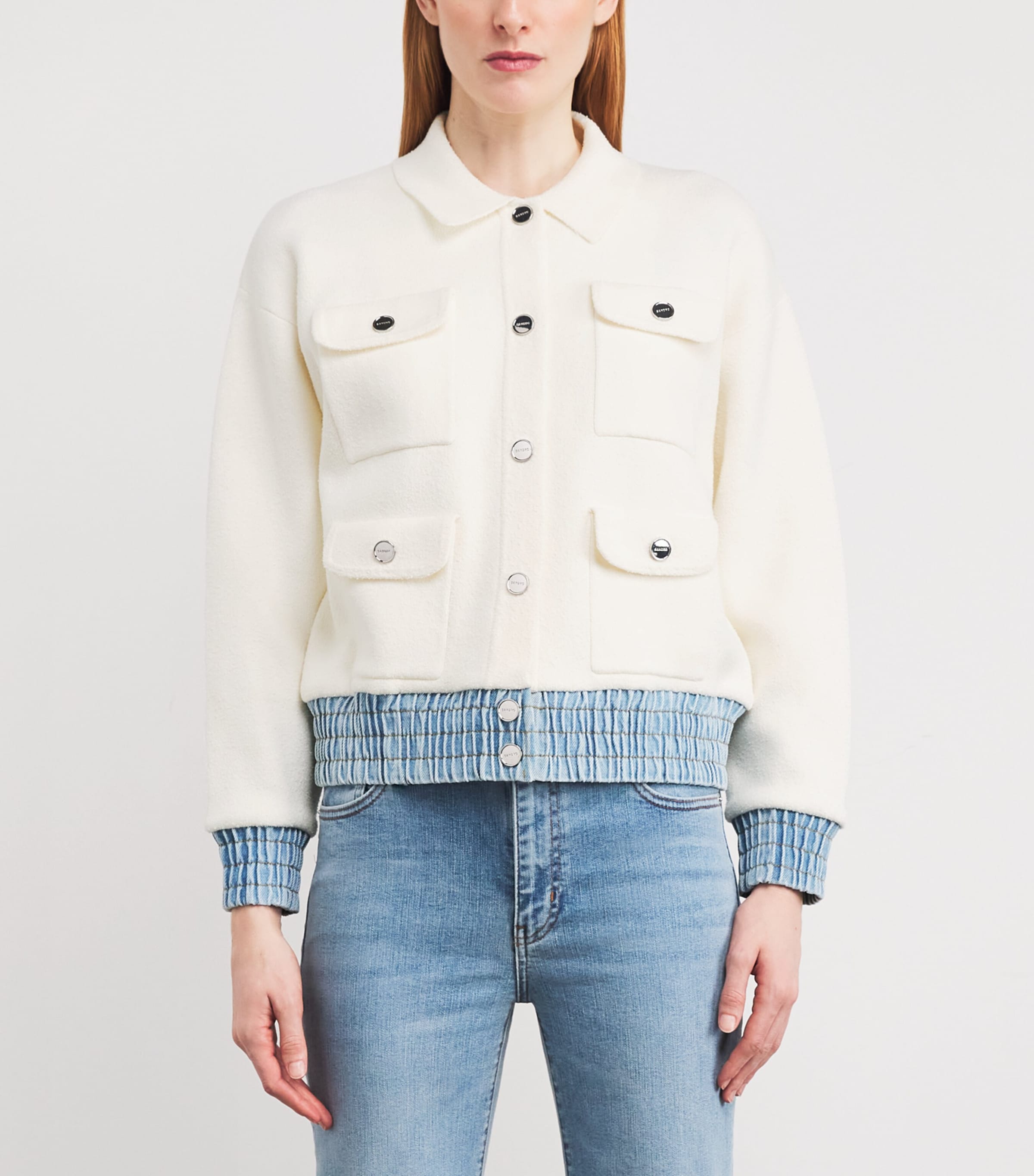 Bouclé Denim-Trim Cardigan ECRU Image 3