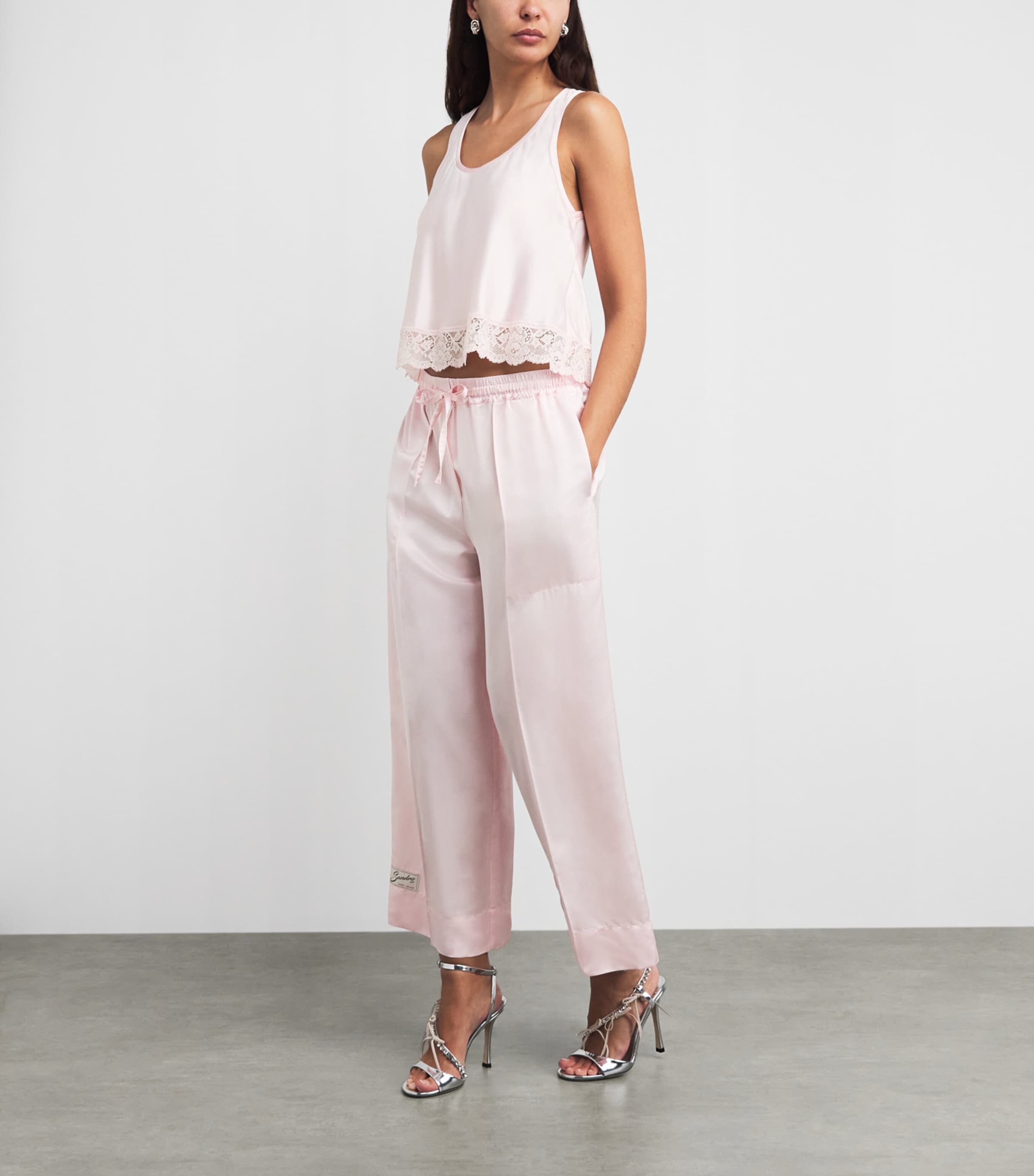 Sandro Paris Womens Satin Wide-Leg Trousers Light Pink Image 2