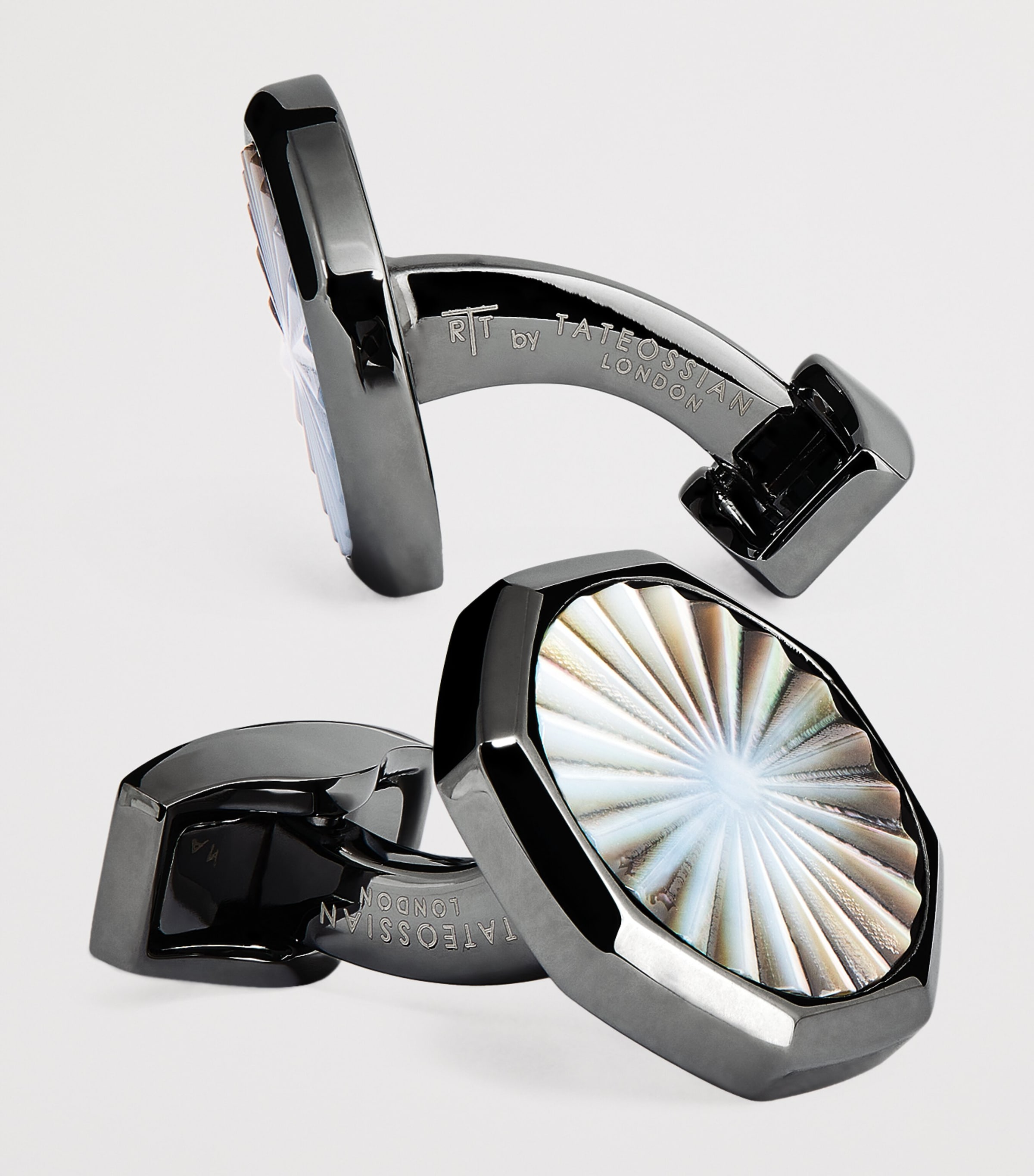 Tateossian Gunmetal Mother-Of-Pearl Sunbursts Cufflinks Grey Image 6