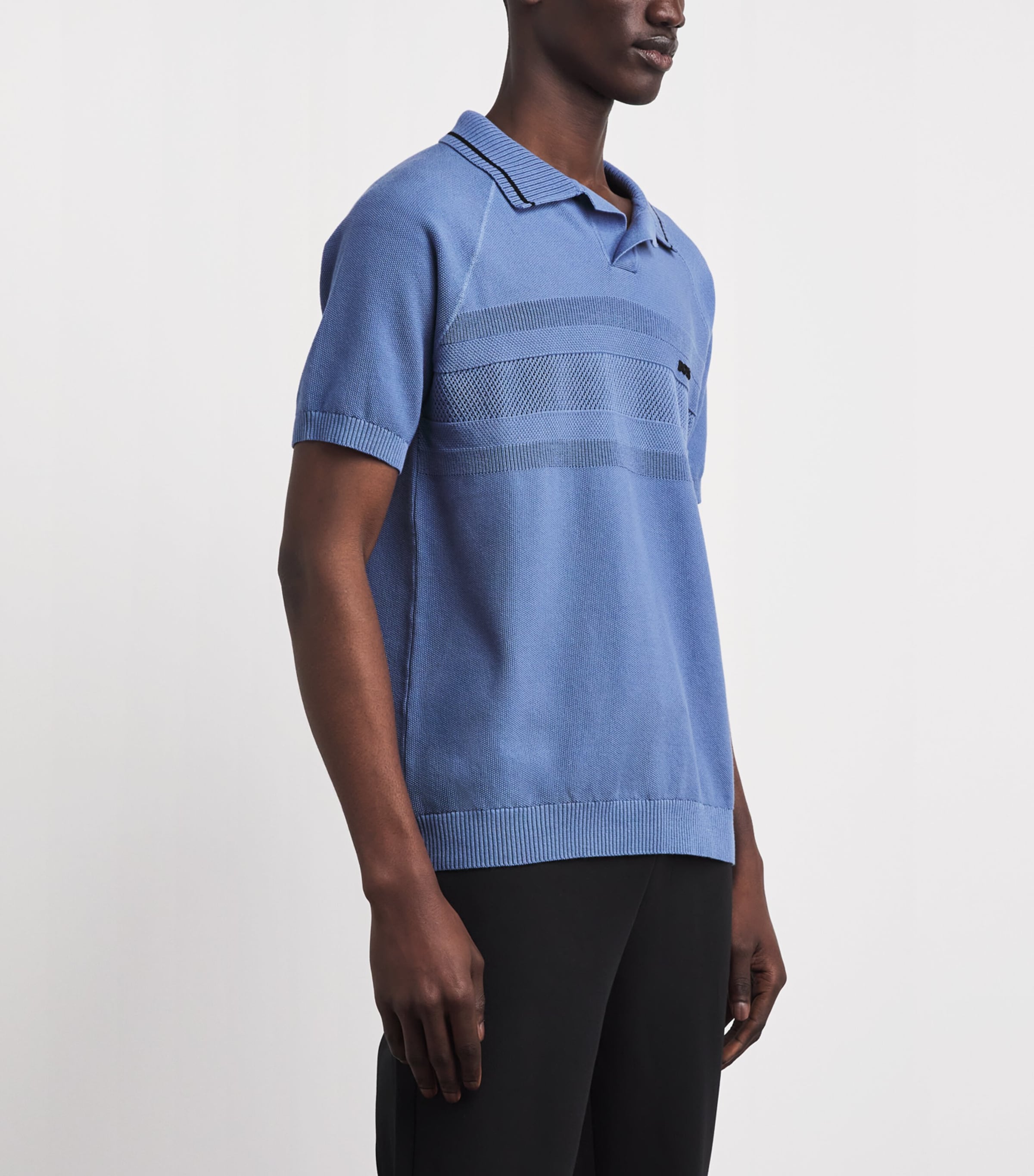BOSS Mens Cotton Open-Collar Polo Shirt Pastel Blue Image 4