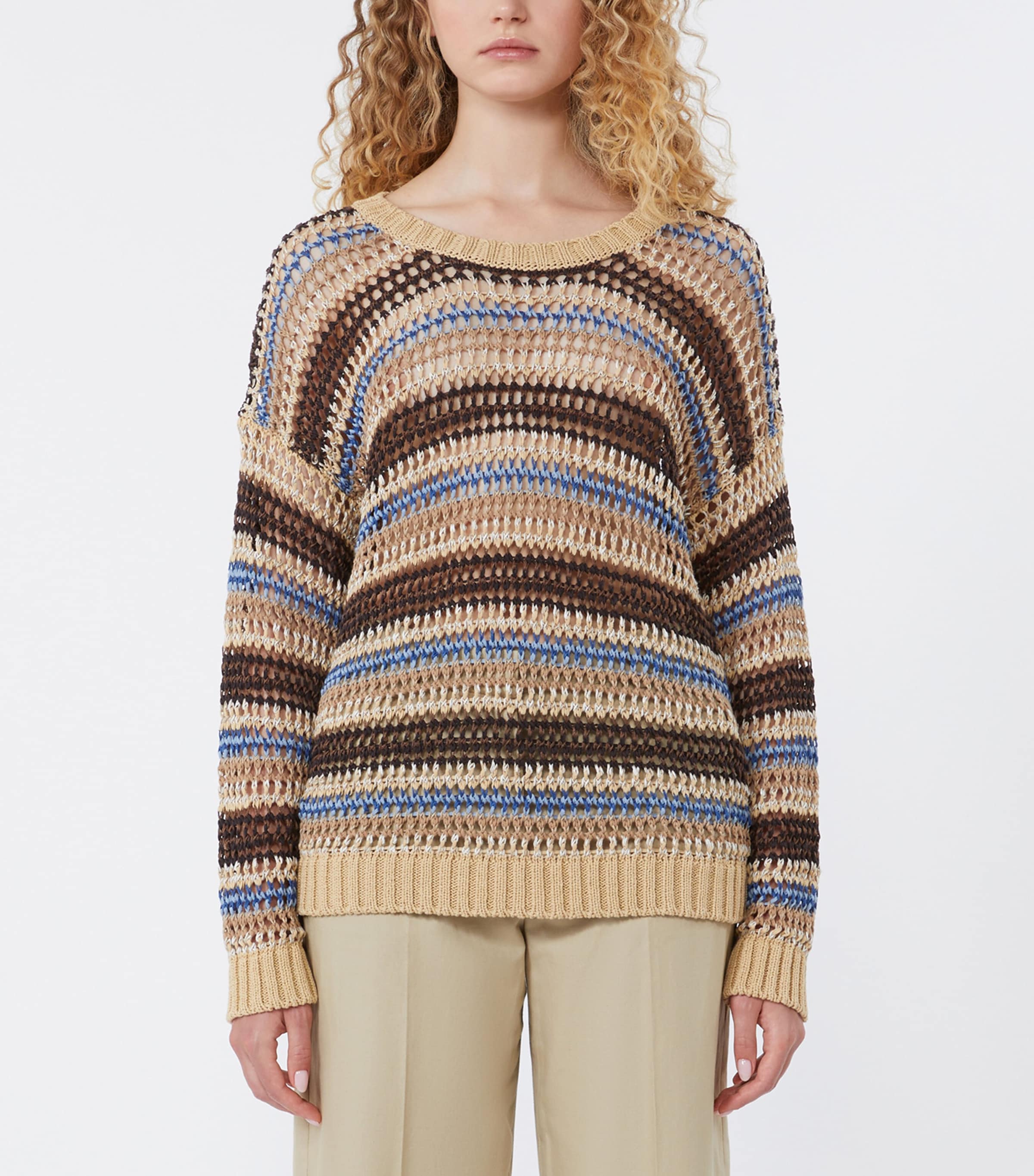 Weekend Max Mara Womens Linen-Blend Open-Knit Sweater Tobacco Image 3