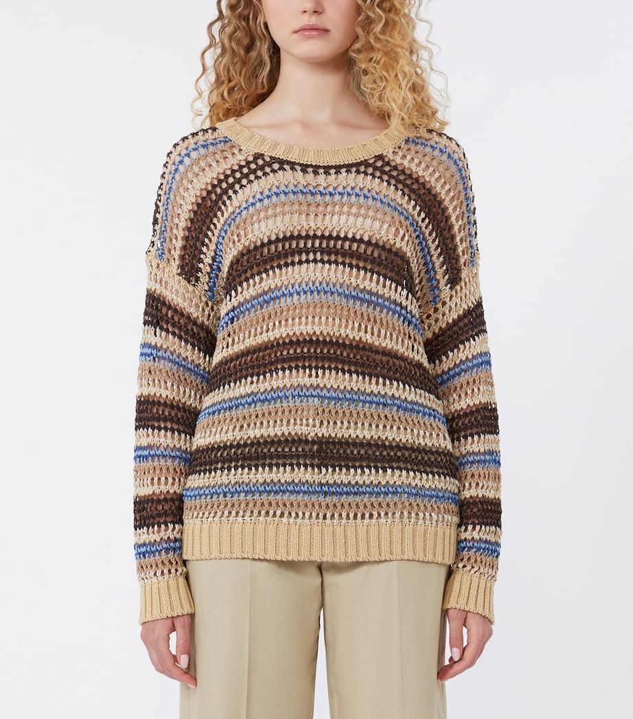 Weekend Max Mara Womens Linen-Blend Open-Knit Sweater Tobacco Image 3