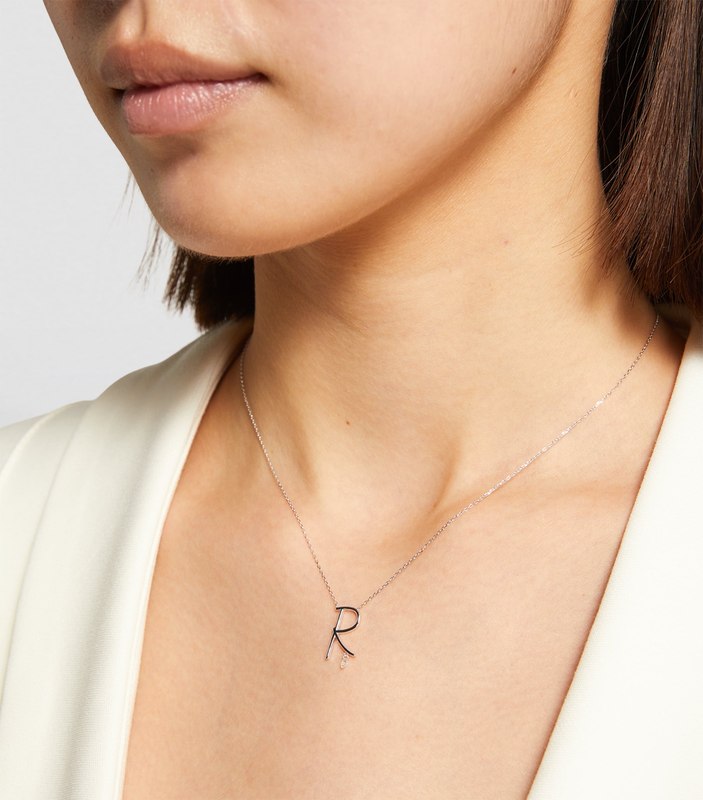 White Gold and Diamond Alphabet Necklace WHITE GOLD Image 3