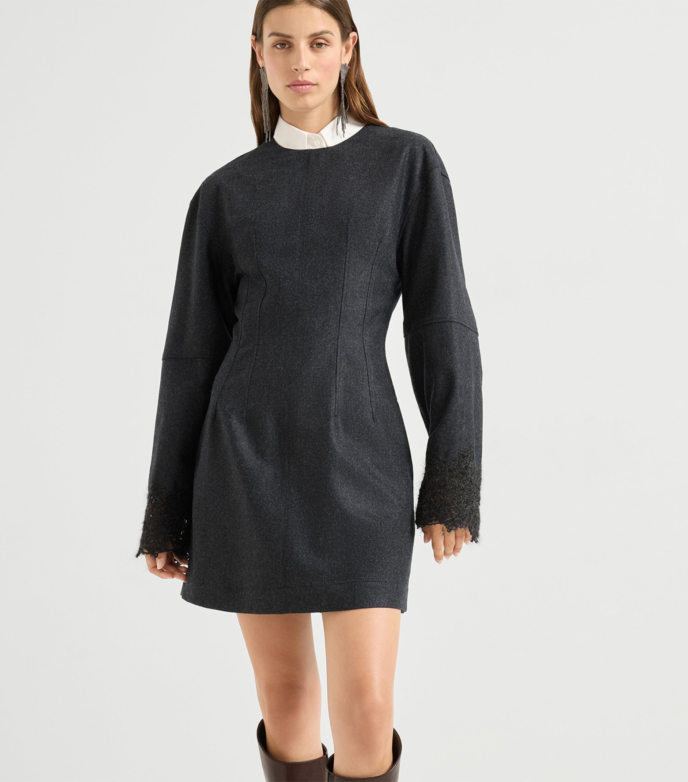 Lace-Detail Wool Mini Dress C006 Image 2