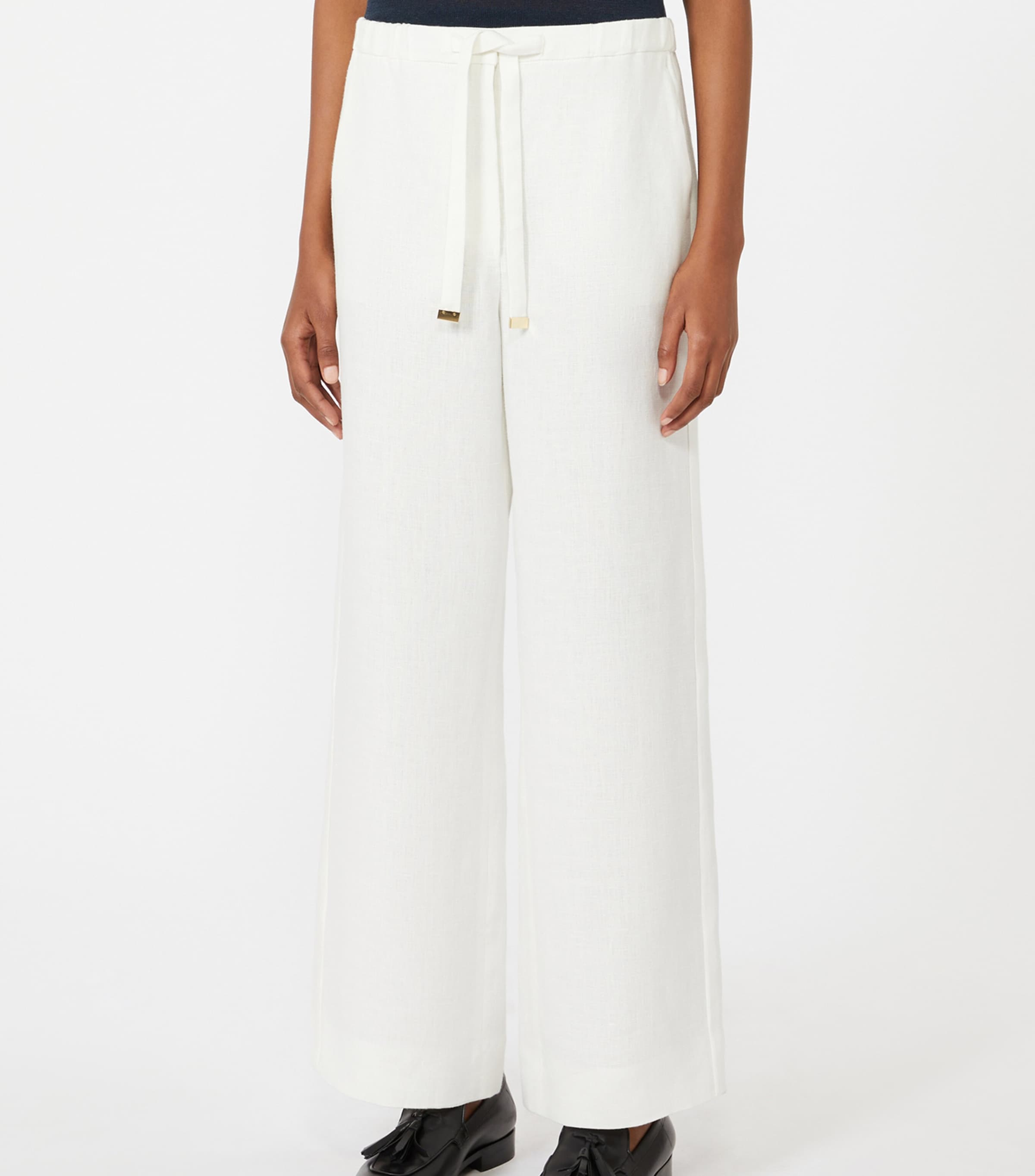 Max Mara Womens Linen Drawstring Trousers White Image 3