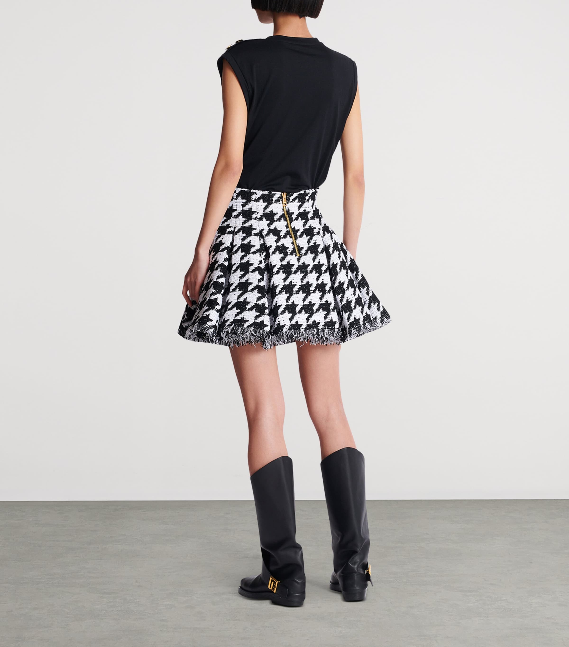 Tweed Pleated Mini Skirt GAB BLANC/NOIR Image 3