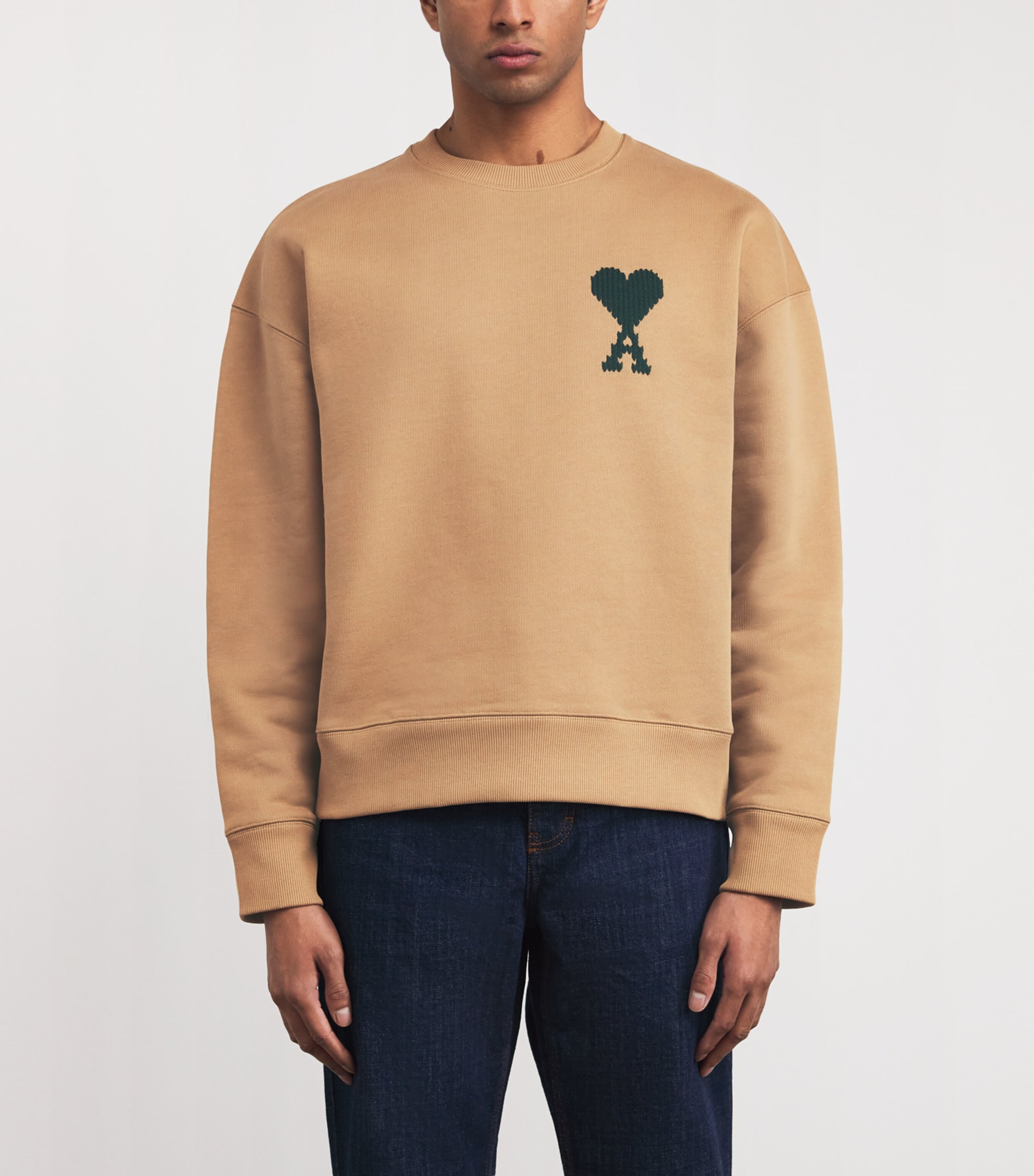 Cotton Logo Sweatshirt A047 CAMEL/EVERGREEN Image 3
