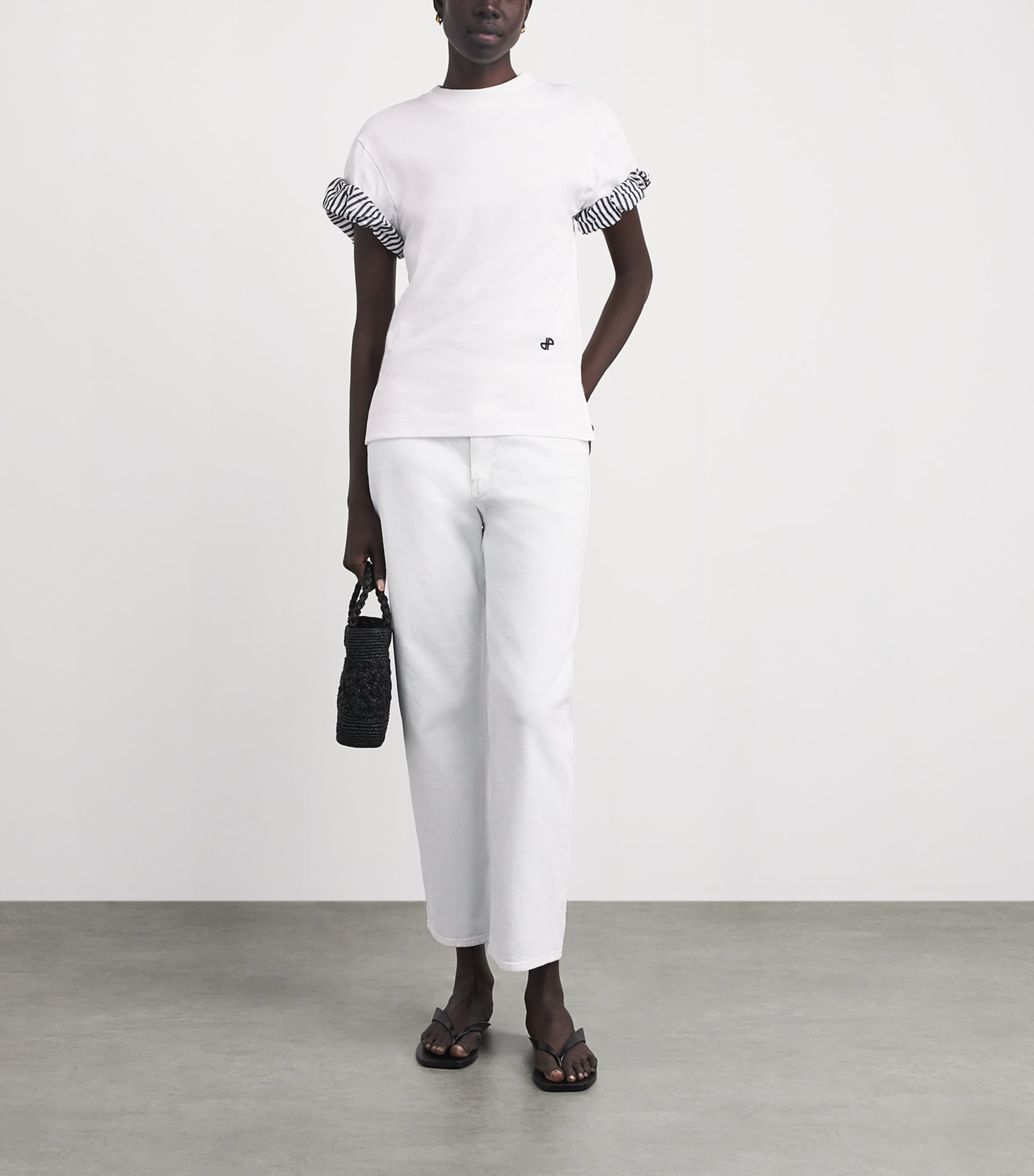 Patou Womens Cotton Rolled-Sleeve T-Shirt White Image 2