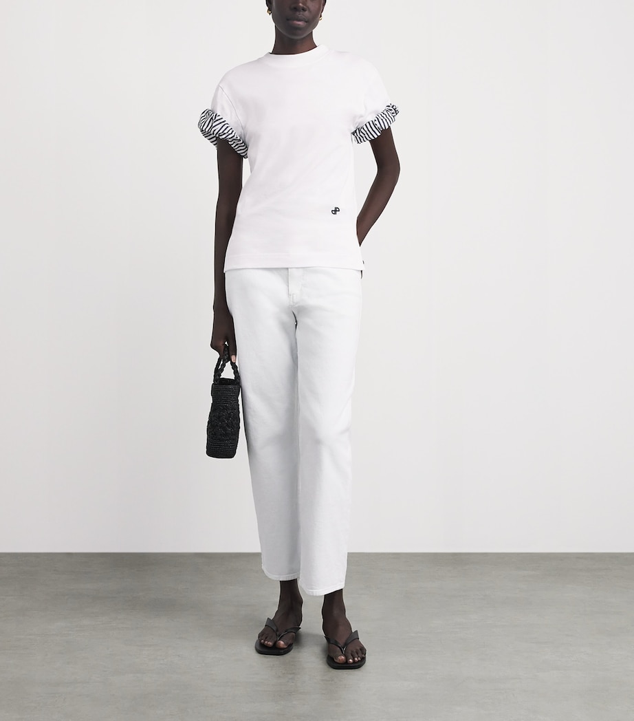 Patou Womens Cotton Rolled-Sleeve T-Shirt White Image 2