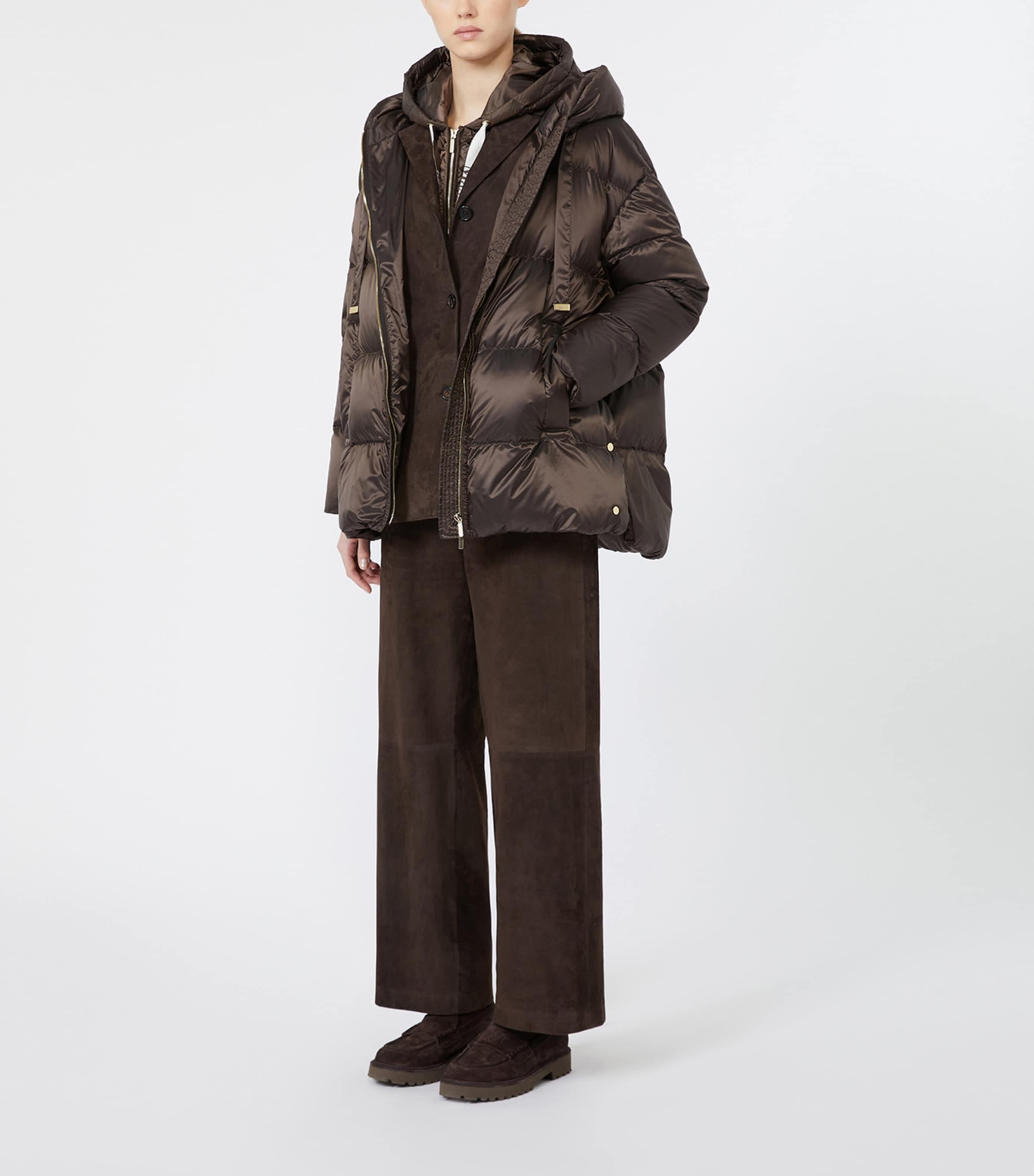 Max Mara Womens Hooded Puffer Jacket Dark Brown Image 2