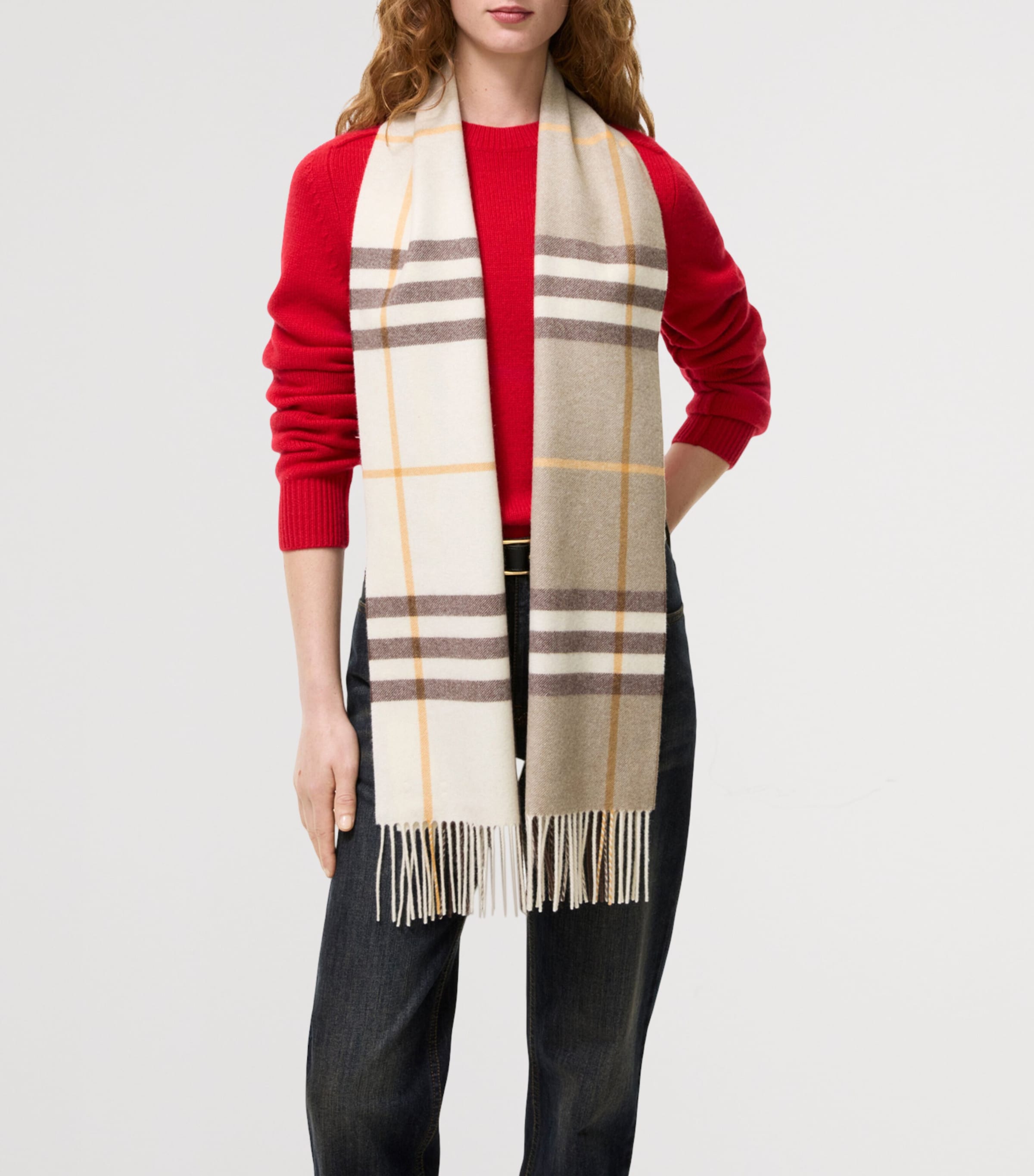 Burberry Cashmere Gradient Check Scarf Vole Beige Image 3