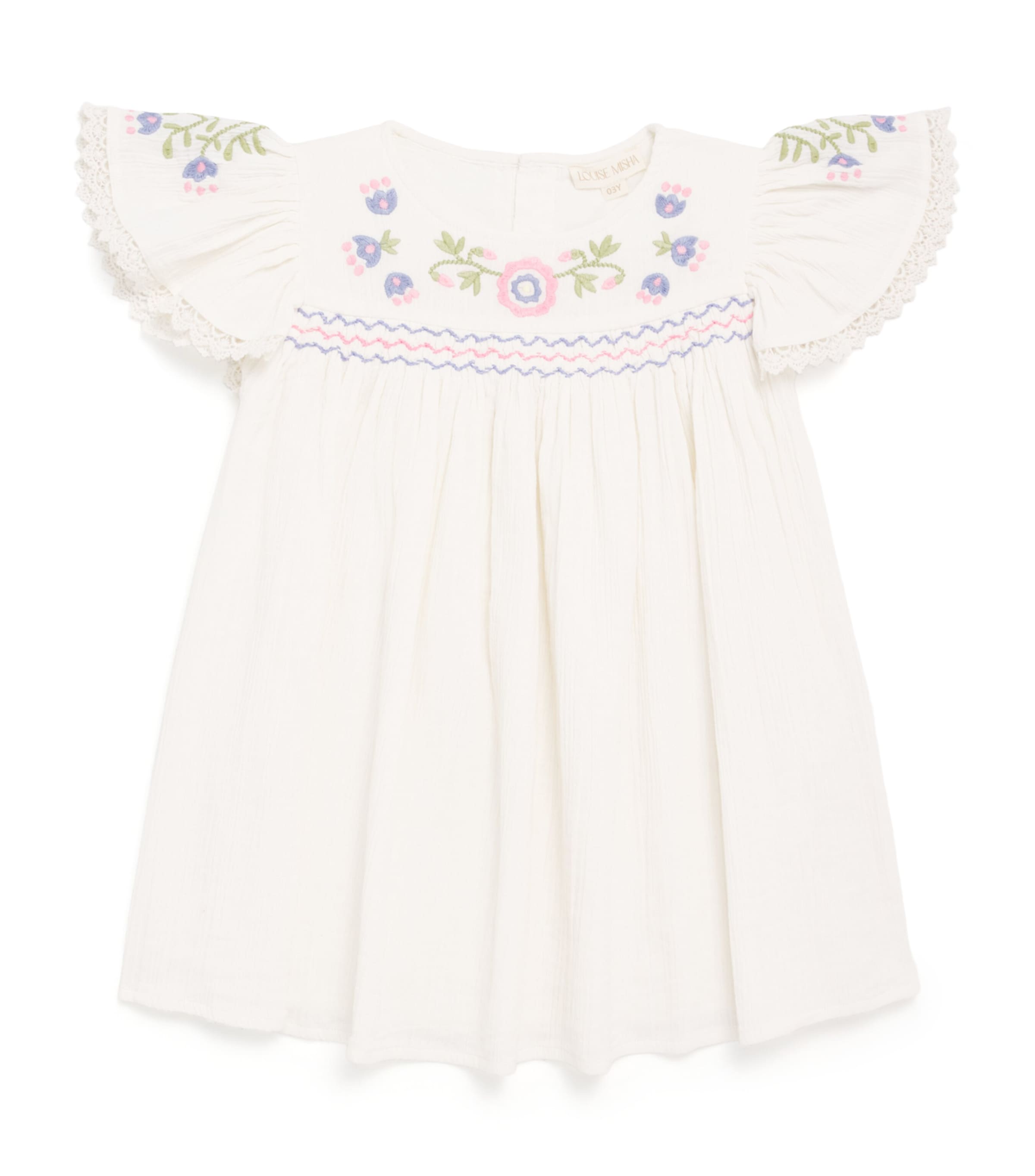 Louise Misha Cotton Embroidered Ana Dress (3-10 Years) Off White Image 1